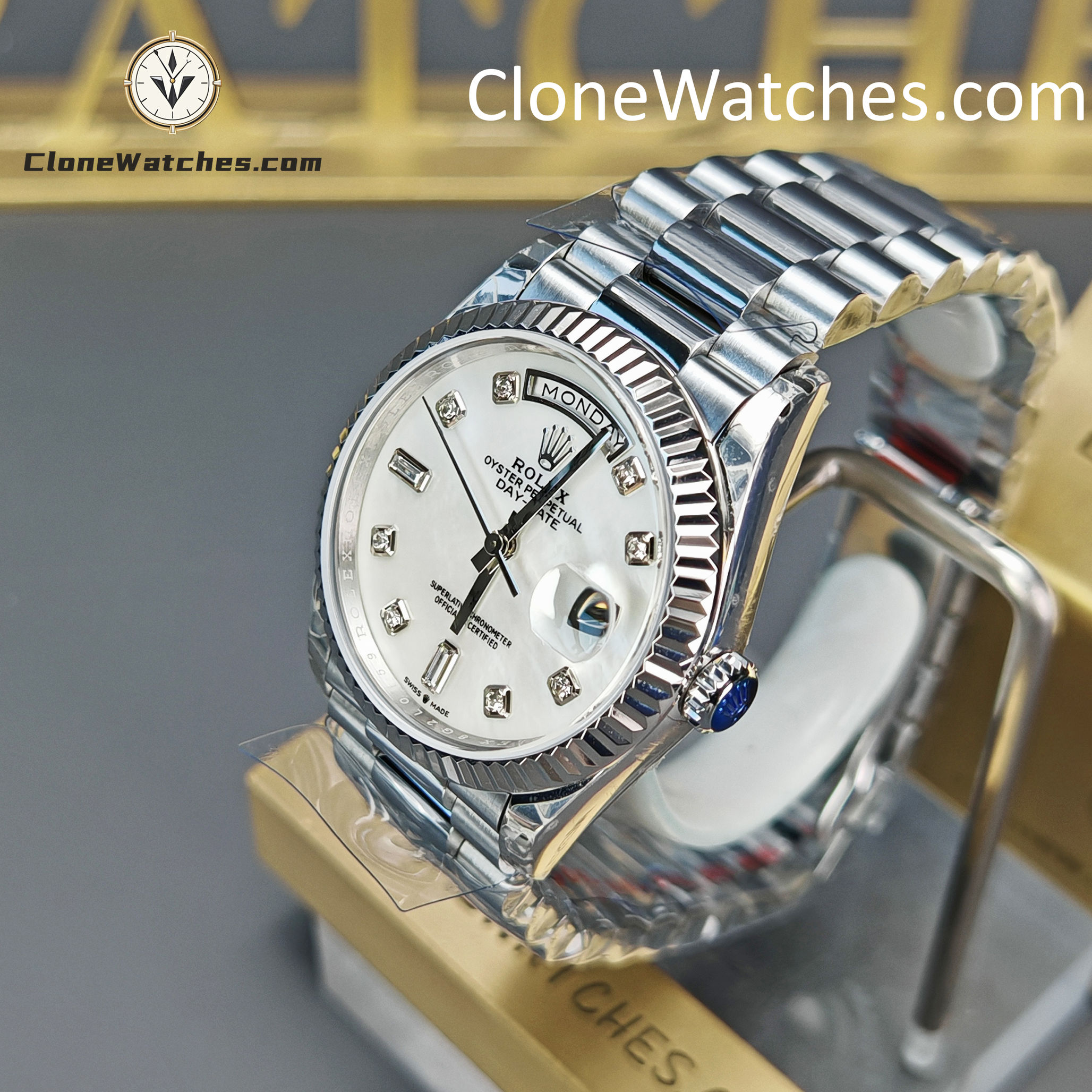 Rolex Super Clone Watches 1:1 Day Date Mother of Pearl Diamond Dial 36 mm m128239 – 0007 3255 Movement