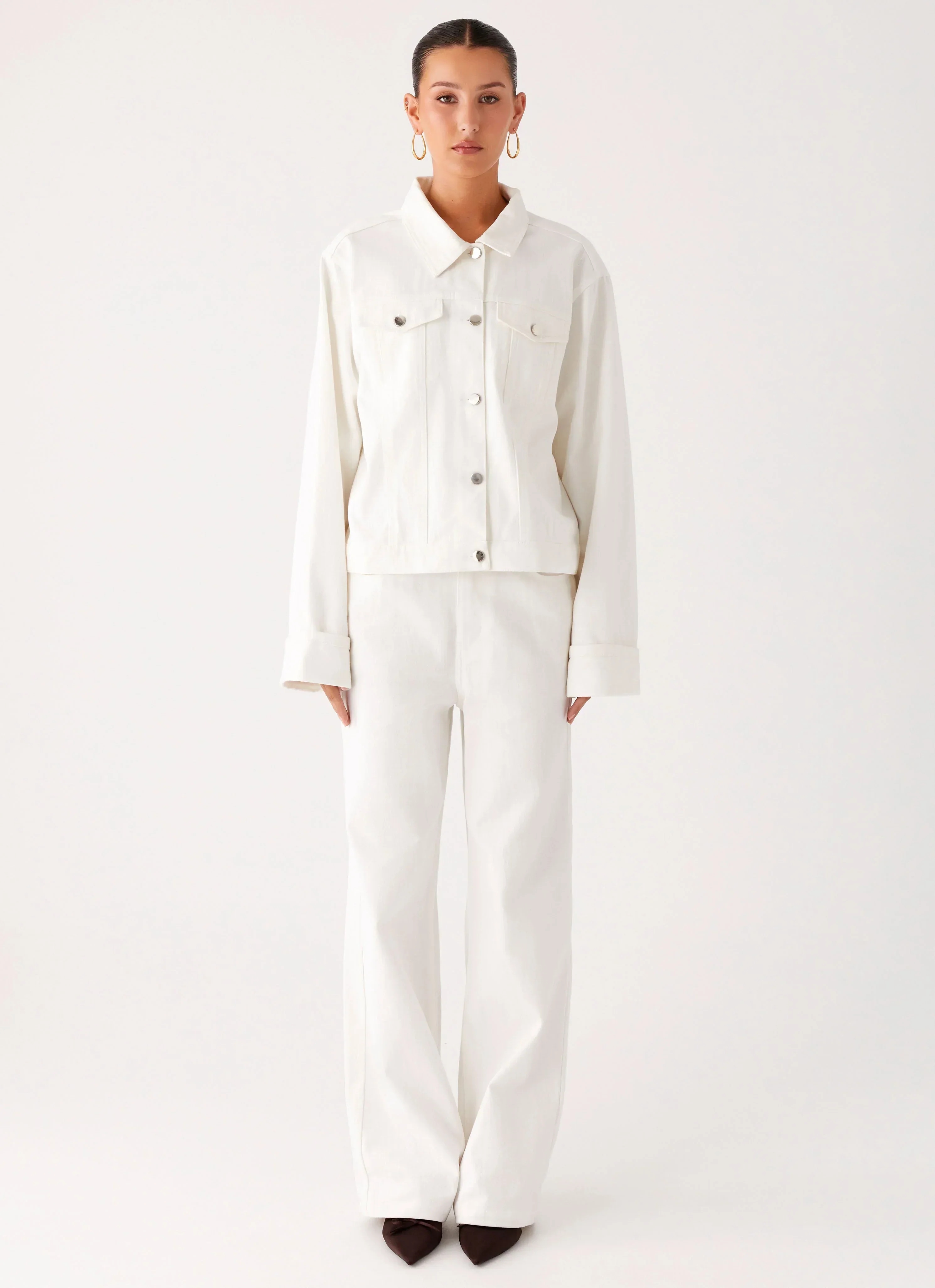 Back Again Oversized Denim Jacket - White