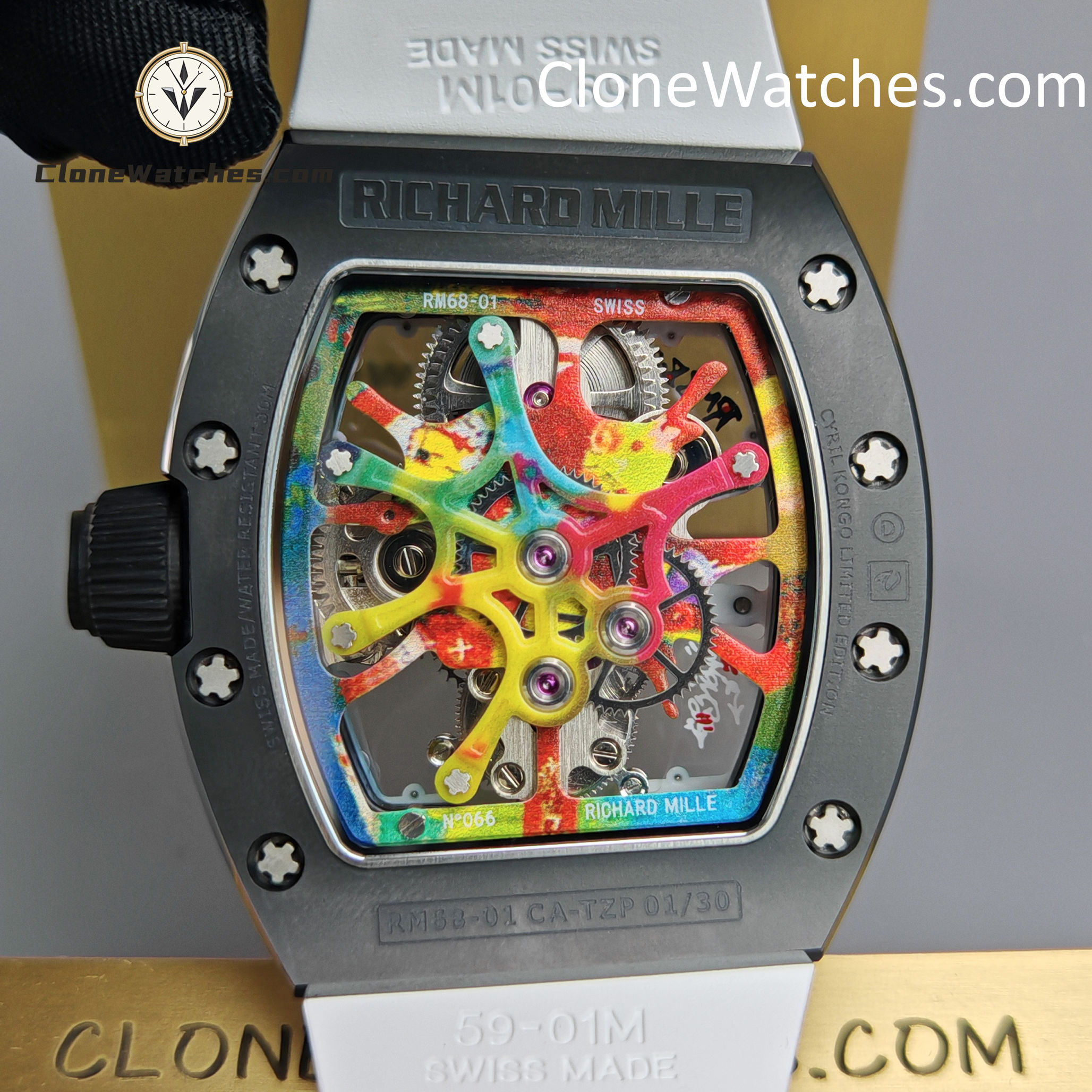 Richard Mille Super Clone Watches 1:1 RM 68 -01 Tourbillon Cyril Kongo White Strap