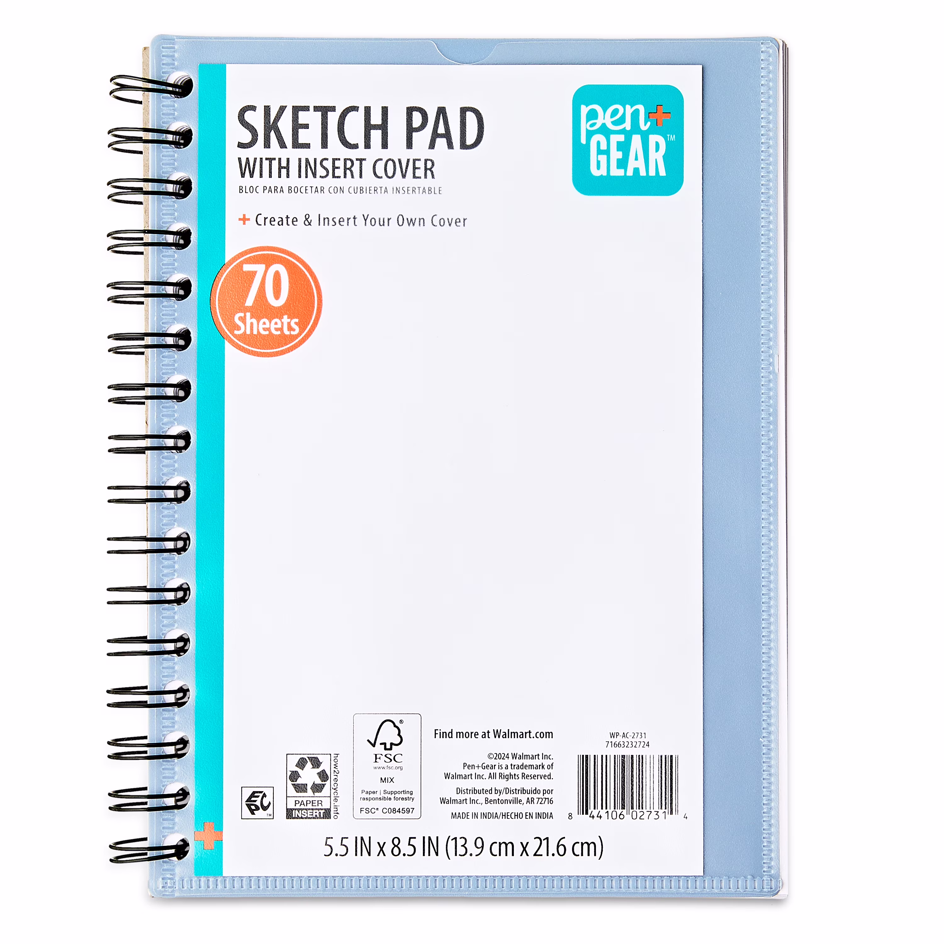 Pen+Gear Sketch Diary, 5.5 in x 8.5 in, 70 Sheets, Blue