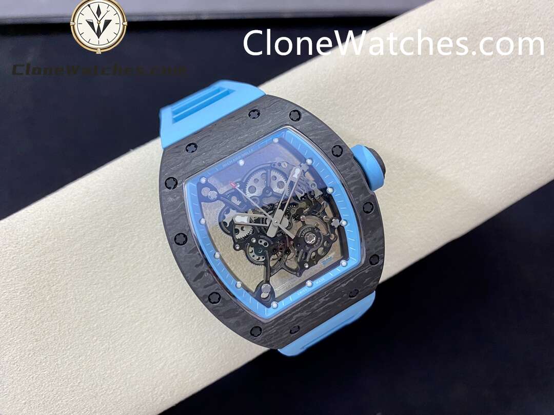 Richard Mille Super Clone Watches 1:1 RM 055 Carbon Tourbillon Blue Strap