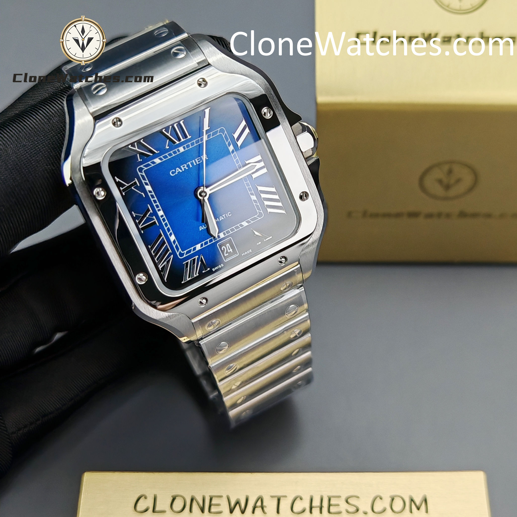 Cartier Super Clone Watches 1:1 Santos Series Gradient Blue Dial 39.8MM WSSA0013