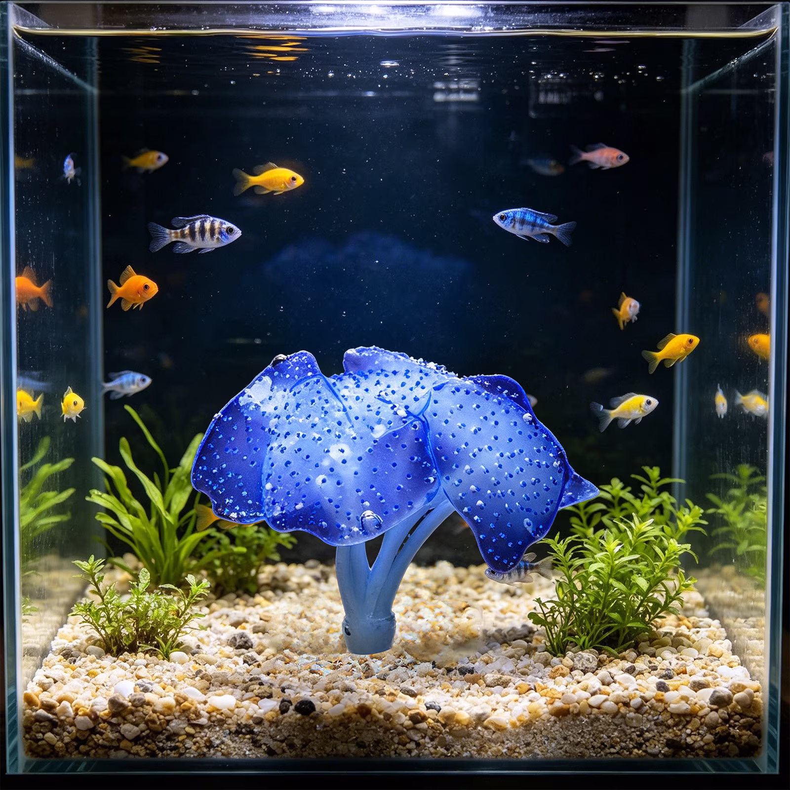 AYktou Artificial Aquarium Fish Tank Decoration Silicone Sea Anemone Light, 3.9×3.5 Inch Luminous Decor Tank Light - Glowing Landscape LED Light for Fish Tank and Turtle Tank