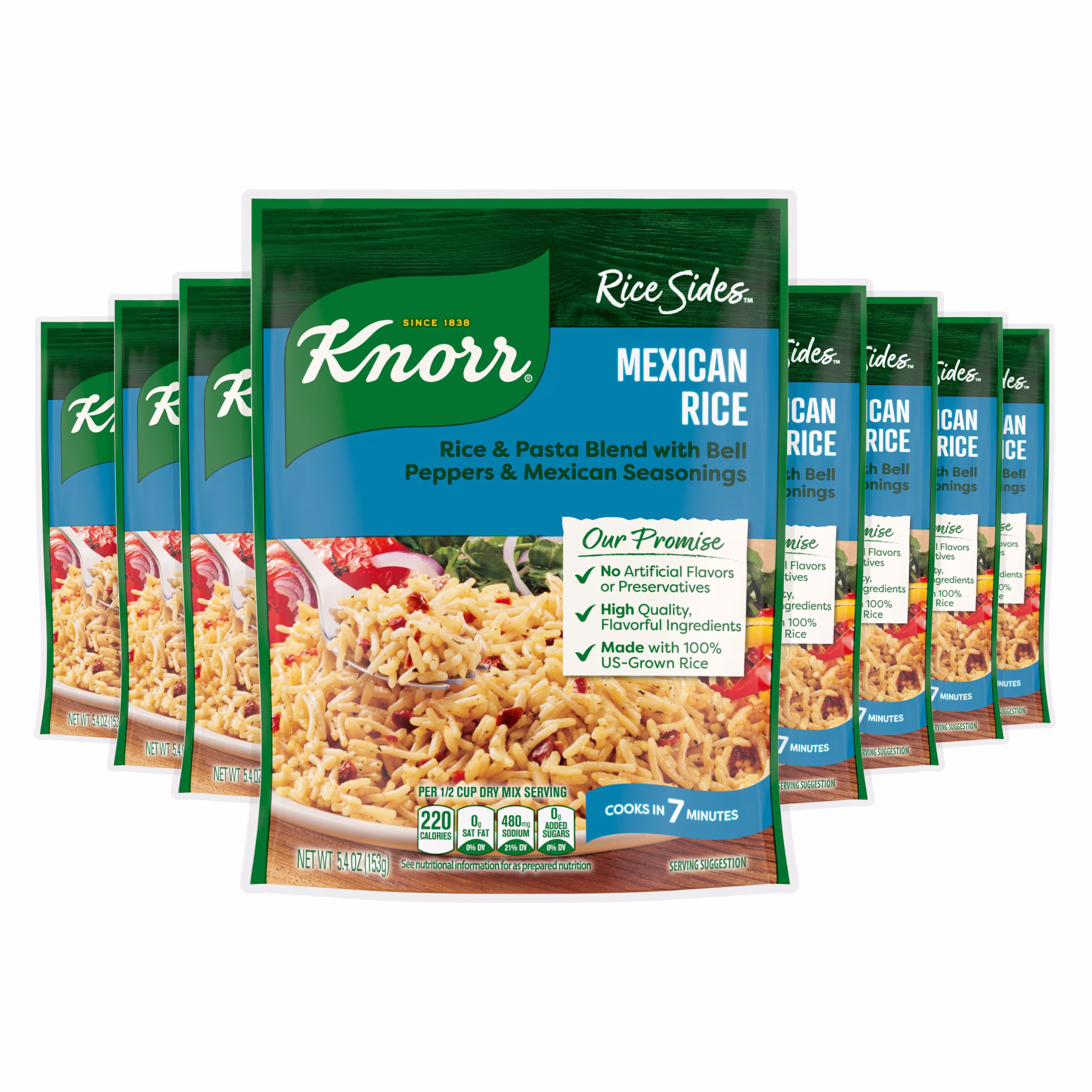 (8 pack) Knorr Rice Sides Mexican Rice Made with No Artificial Flavors, 5.4 Oz Pouch