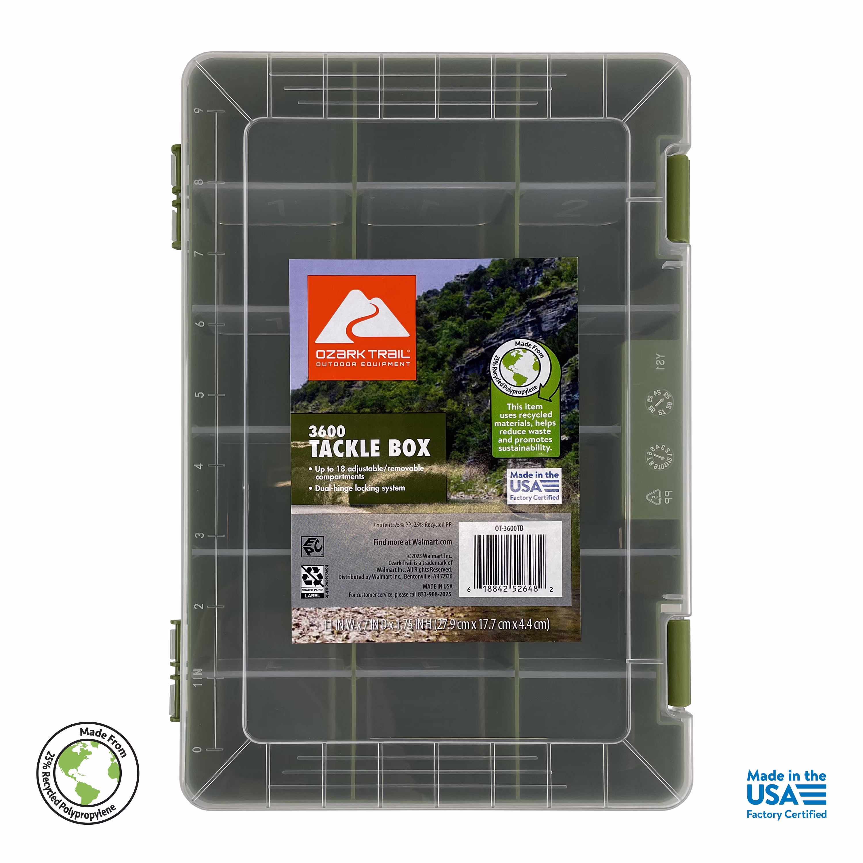 Ozark Trail Medium Plastic Tray Fishing Tackle Box 3600, Green