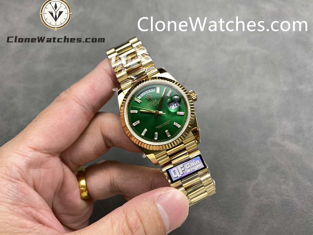 Rolex Super Clone Watches 1:1 Day Date 18K Gold Bright Green Dial 36mm m128238-0130 3255 Movement