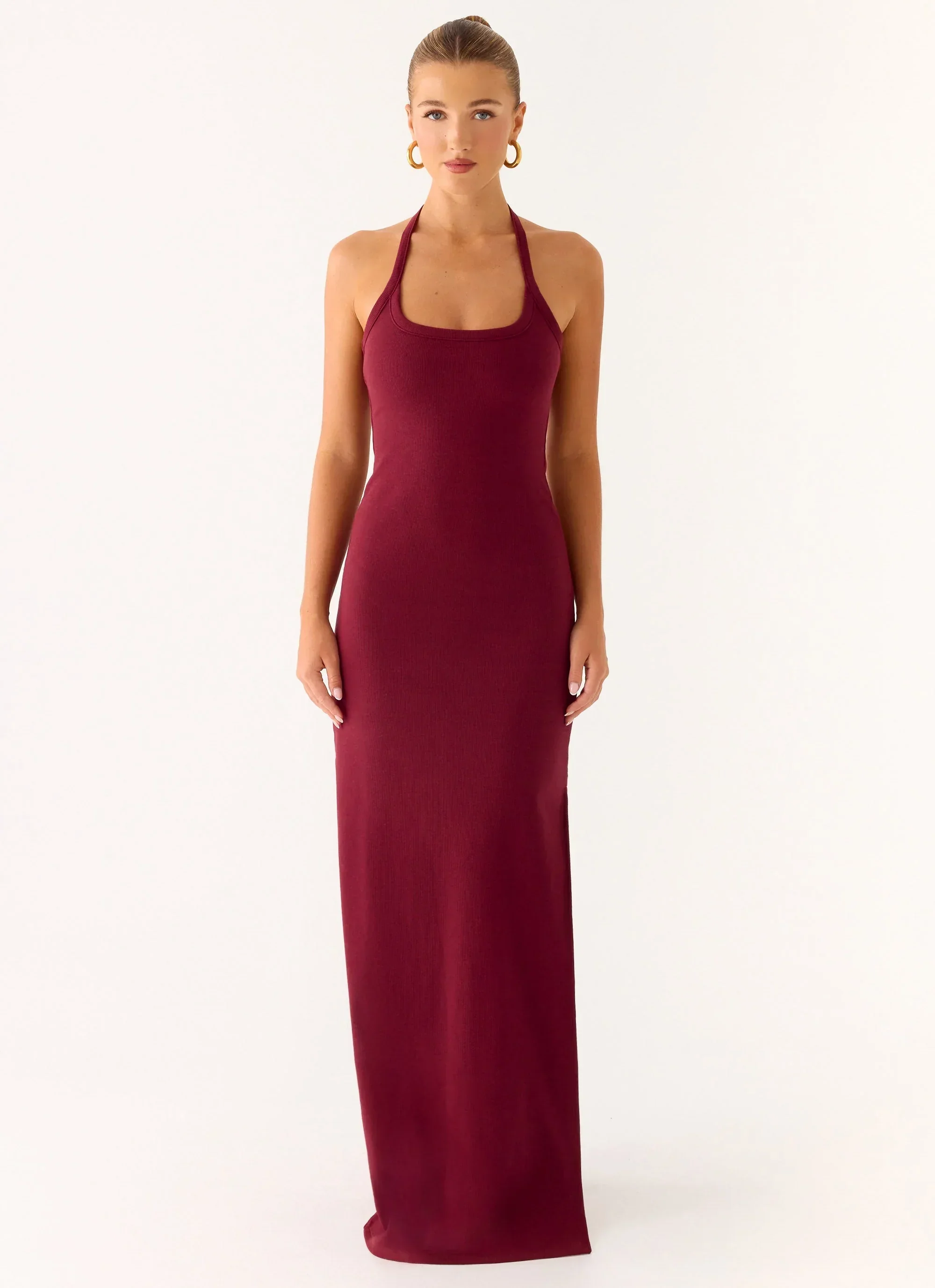 Kill This Love Ribbed Maxi Dress - Dark Cherry