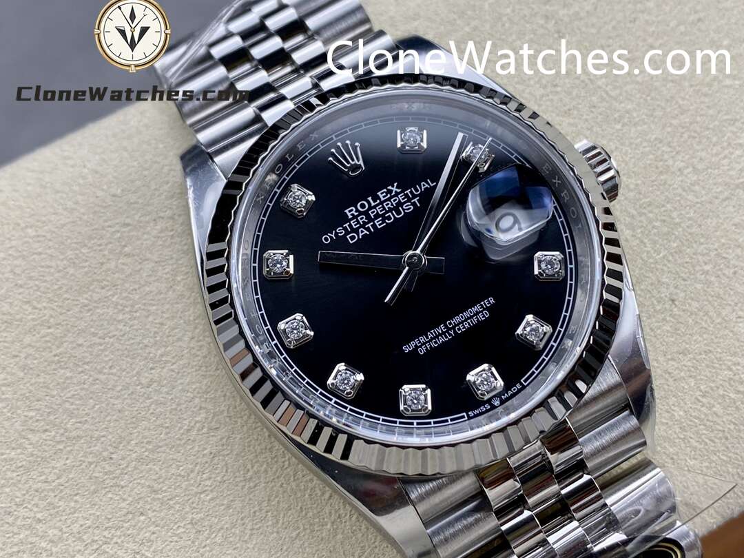 Rolex Super Clone Watches 1:1 DateJust Black Diamond Dial Jubilee 36MM M126234 – 0027 3235 Movement