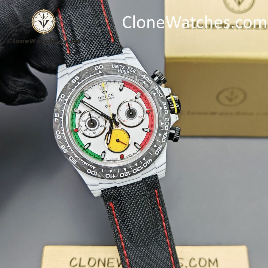 Modified Super Clone Watches 1:1 DiW Rolex Daytona CarboQuartz 4130 Movement Black Strap