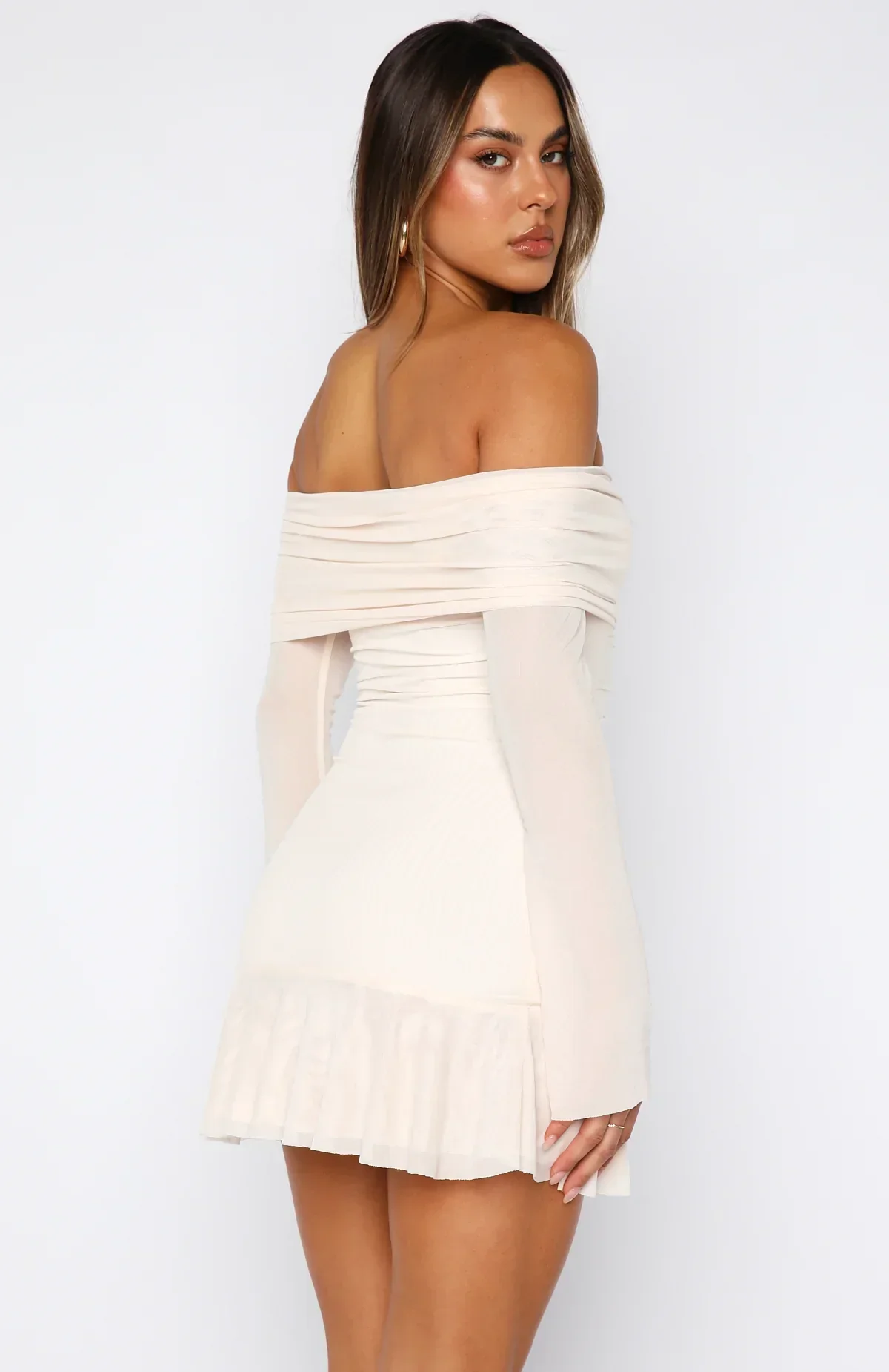 Dreaming Of Yesterday Long Sleeve Mini Dress Cream