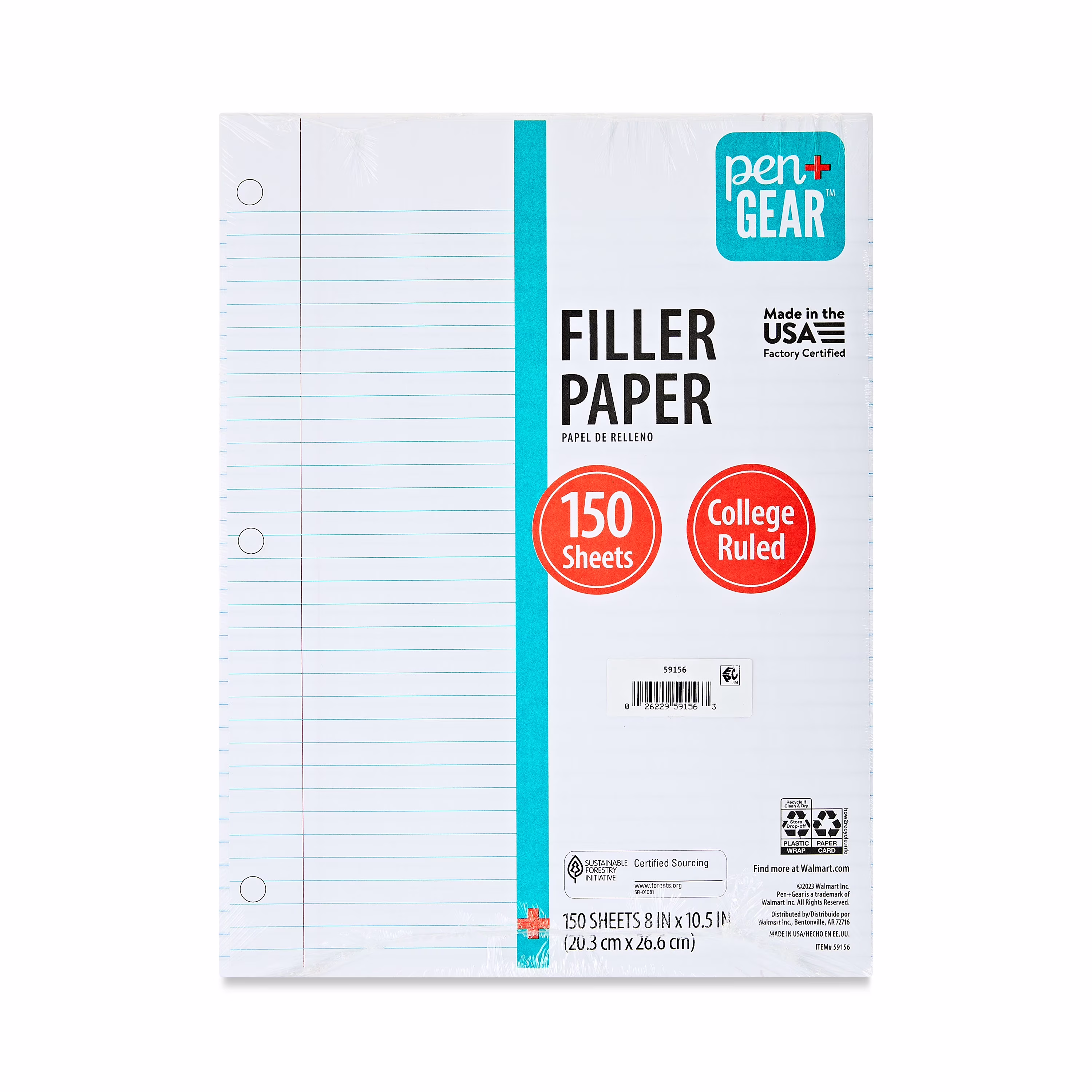 Pen+Gear College Ruled Filler Paper, 10.5