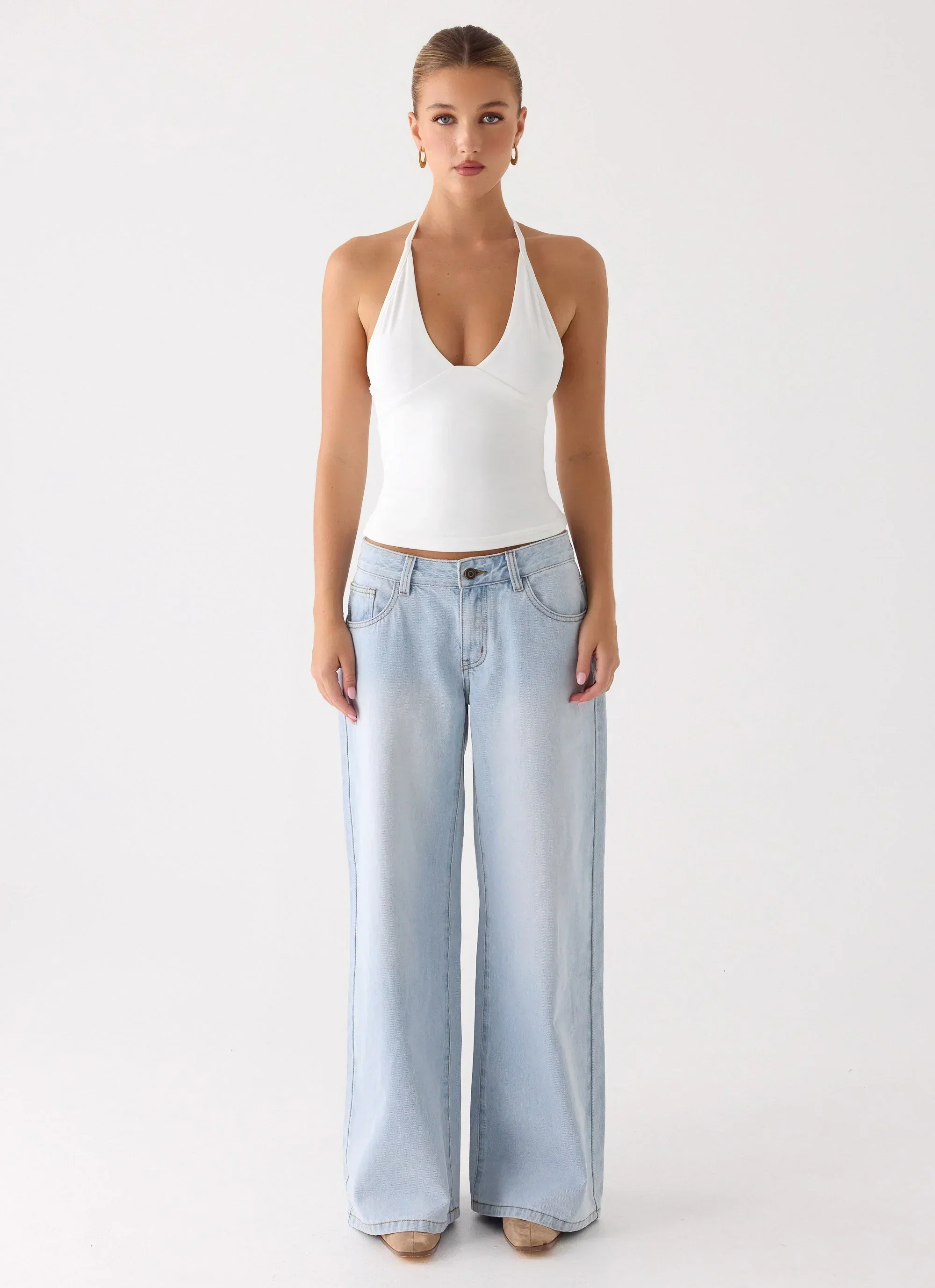 Neo Low Rise Wide Leg Denim Jeans - Light Blue Wash