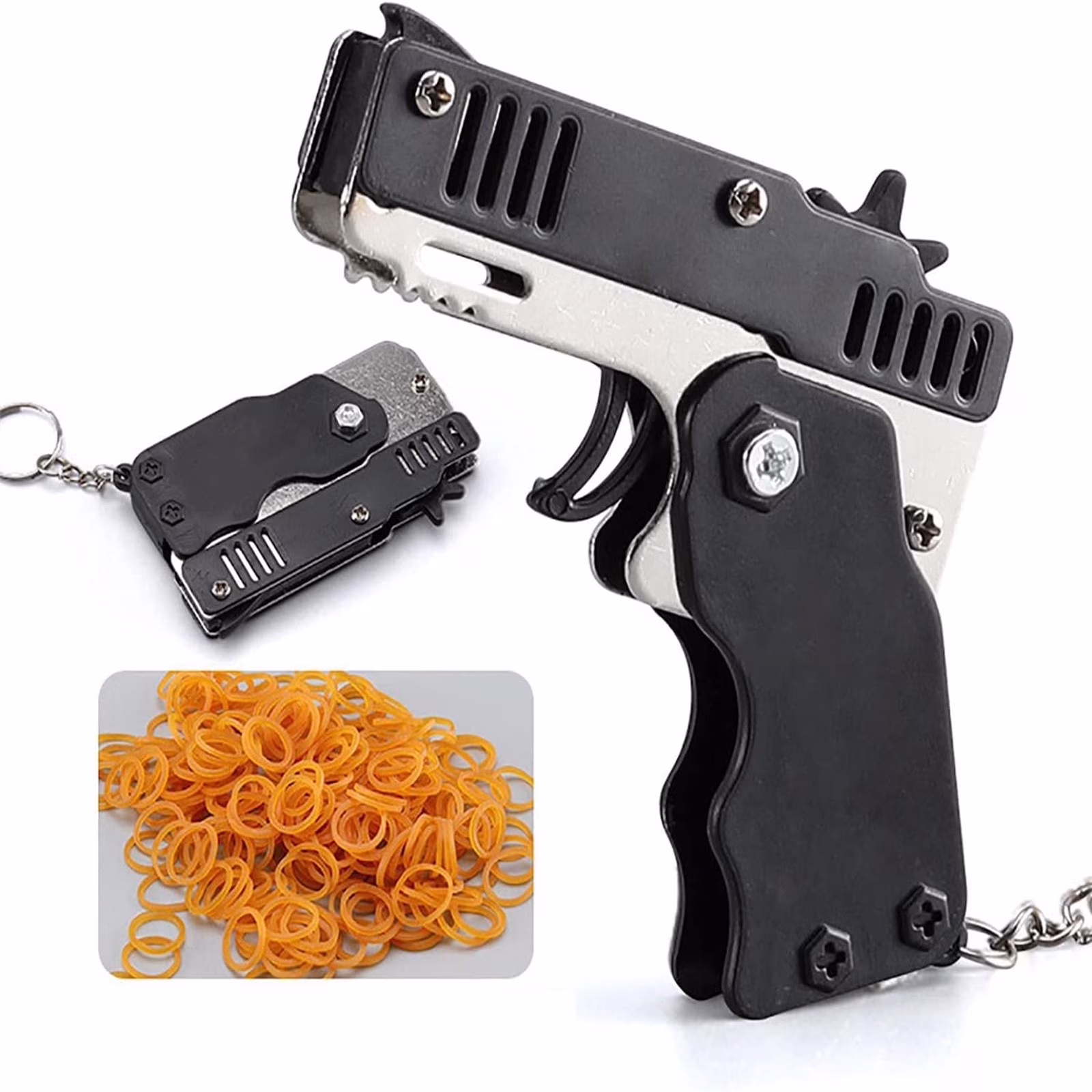 12-Shot Rubber Band Launcher Toy Metal Semi-Automatic Pocket Ejector Handheld for Adults Outdoor Target Activity Game Gathering Prank Props