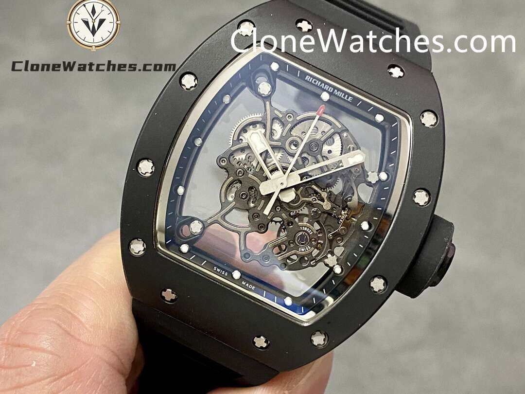 Richard Mille Super Clone Watches 1:1 RM 055 Ceramics Tourbillon Black Strap