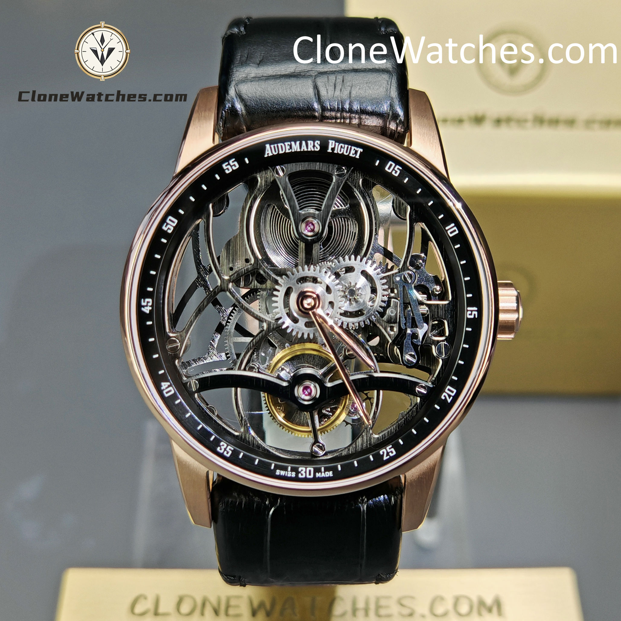Audemars Piguet Super Clone Watches 1:1 Code 11.59 Tourbillon Rose Gold Black Openworked 26600OR 41mm