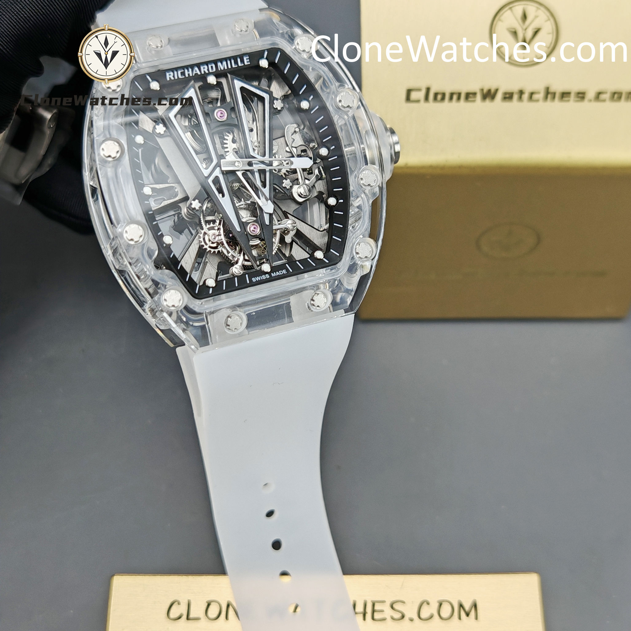 Richard Mille Super Clone Watches 1:1 RM 027 – 03 Full Transparent Tourbillon White Strap