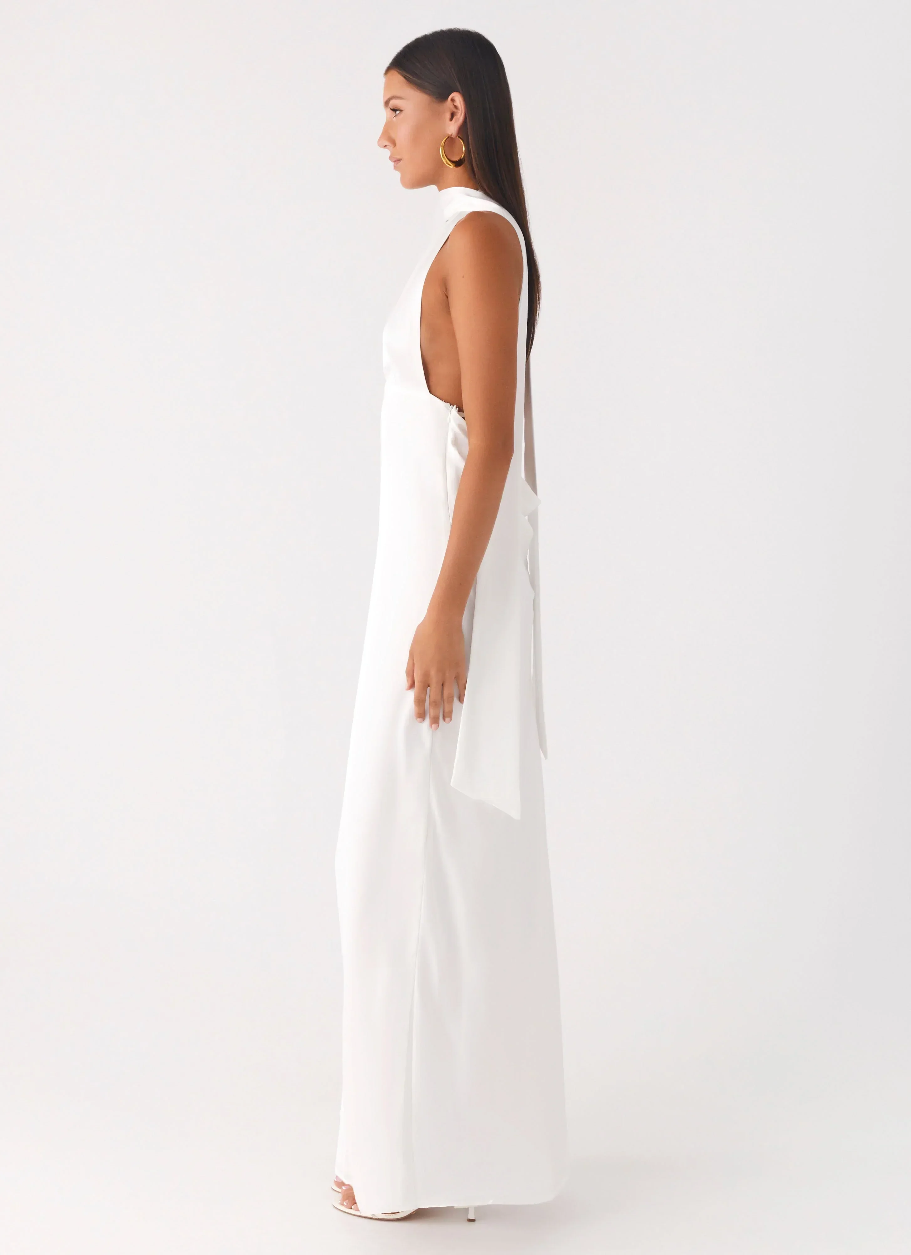 Alicia Satin Halter Maxi Dress - White
