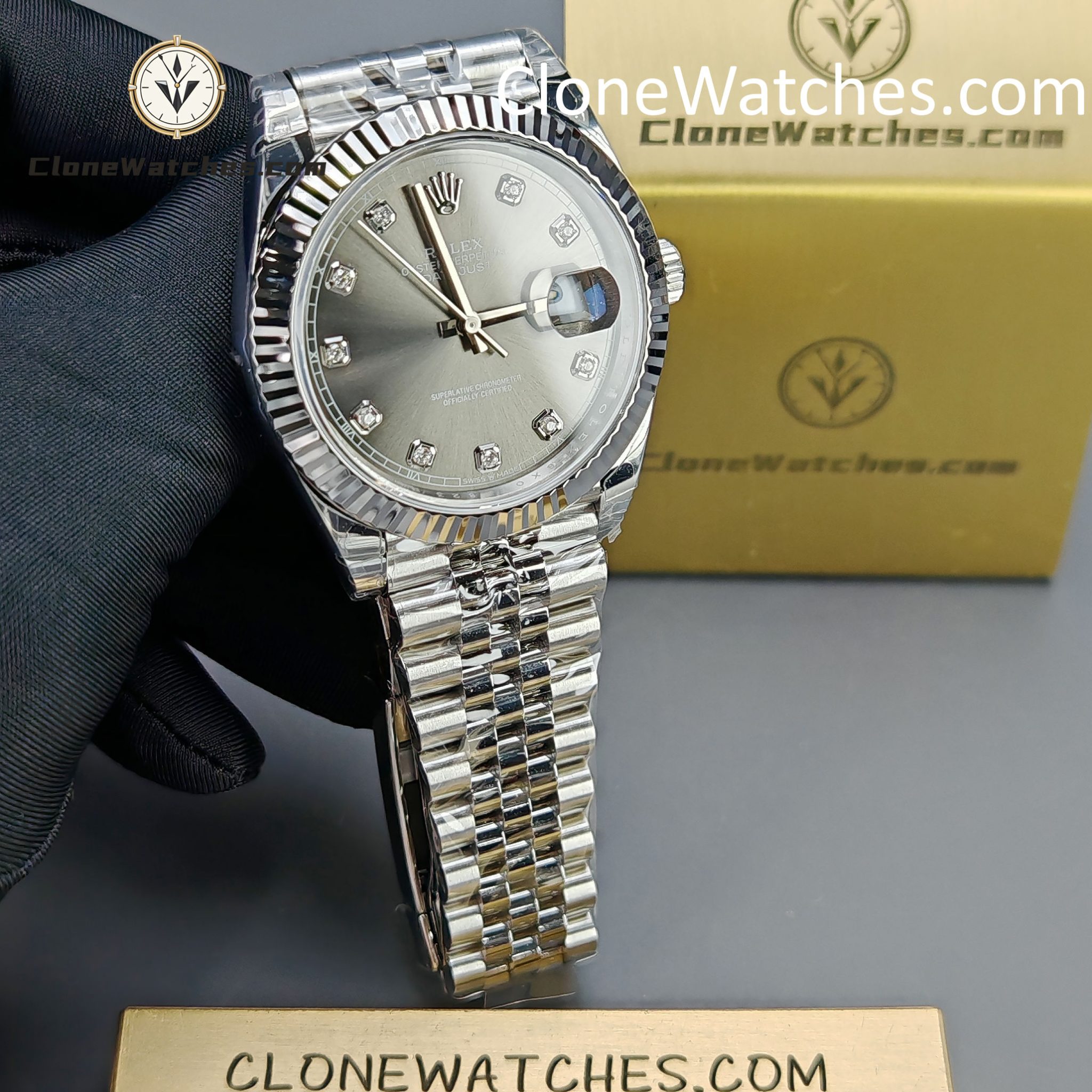 Rolex Super Clone Watches 1:1 DateJust Grey Diamond Jubilee 41MM m126334-0006 3235 Movement