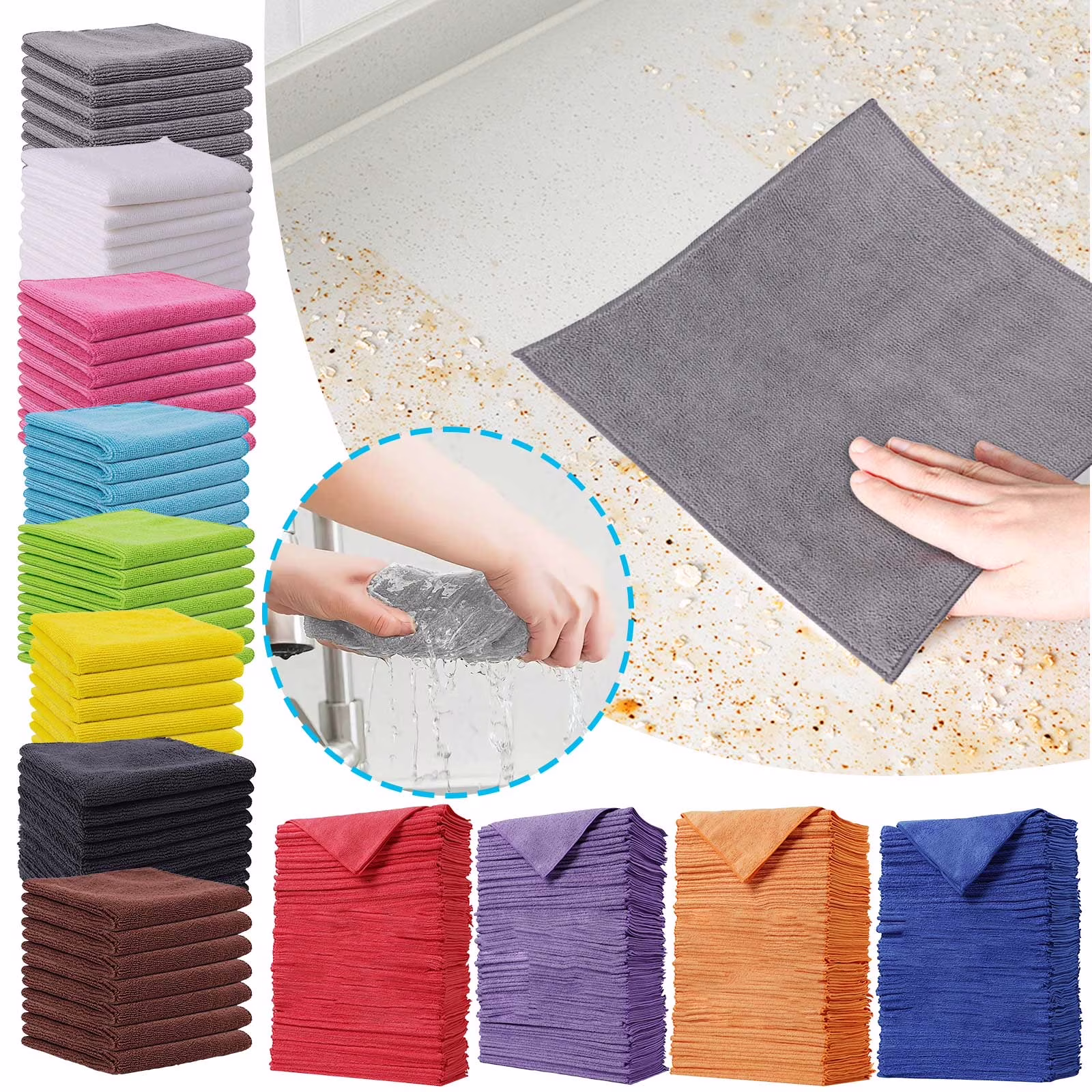 Xuniizn Microfiber Cleaning Cloths, Ultra Soft, Reusable, Lint-Free, Streak-Free, Super Absorbent for House, Kitchen, Car, and Glass