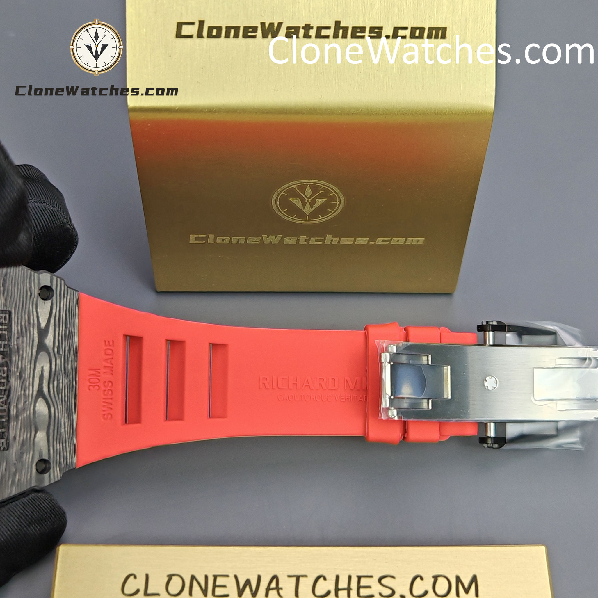 Richard Mille Super Clone Watches 1:1 RM 035 – 01 Carbon Tourbillon Red Strap