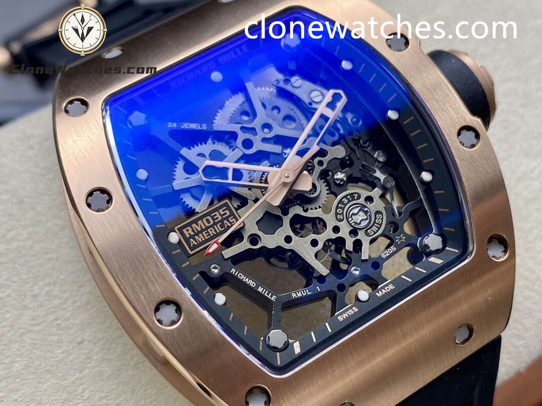 Richard Mille Super Clone Watches 1:1 RM 035 Americas Rose Gold Black Strap