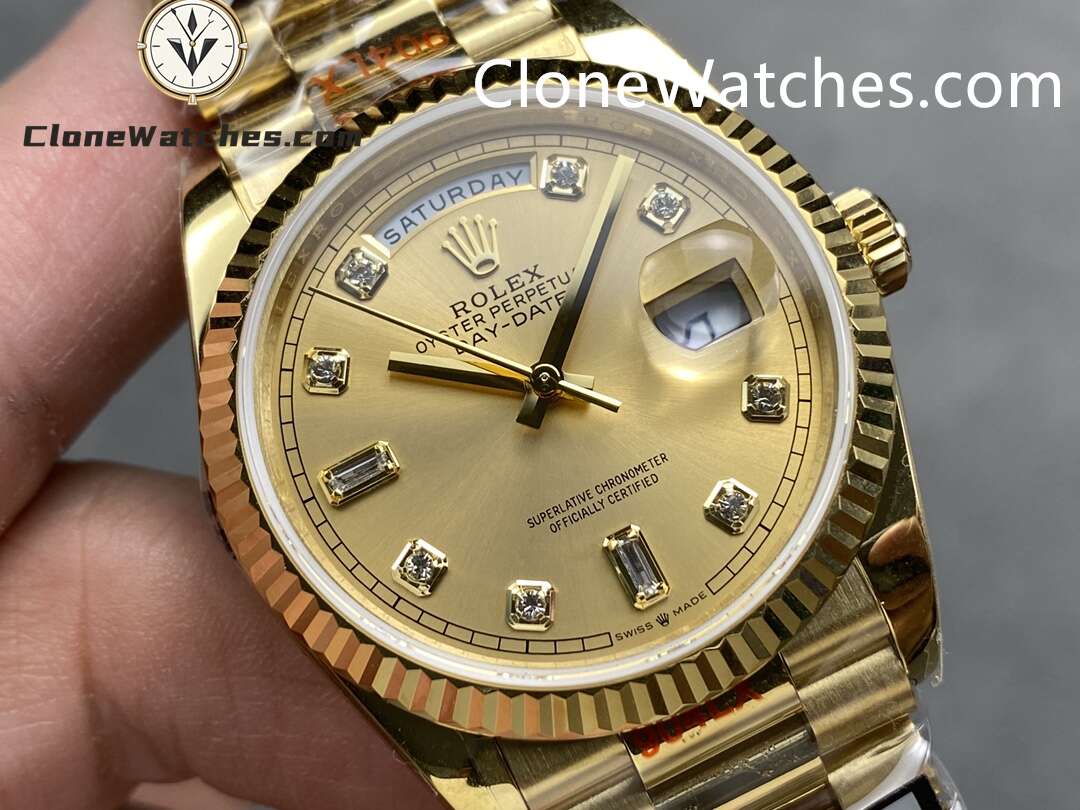Rolex Super Clone Watches 1:1 Day Date 18K Gold Champagne Dial 36mm m128238-0008 3255 Movement