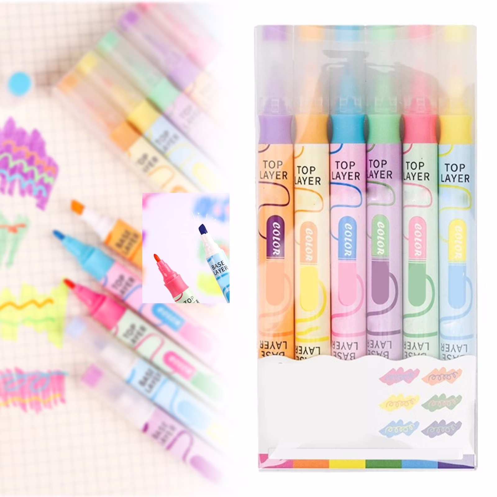Preplabs 6-Pack Dual Tip Highlighters | Chisel and Fine Tip Color Changing Markers for Bullet Journaling