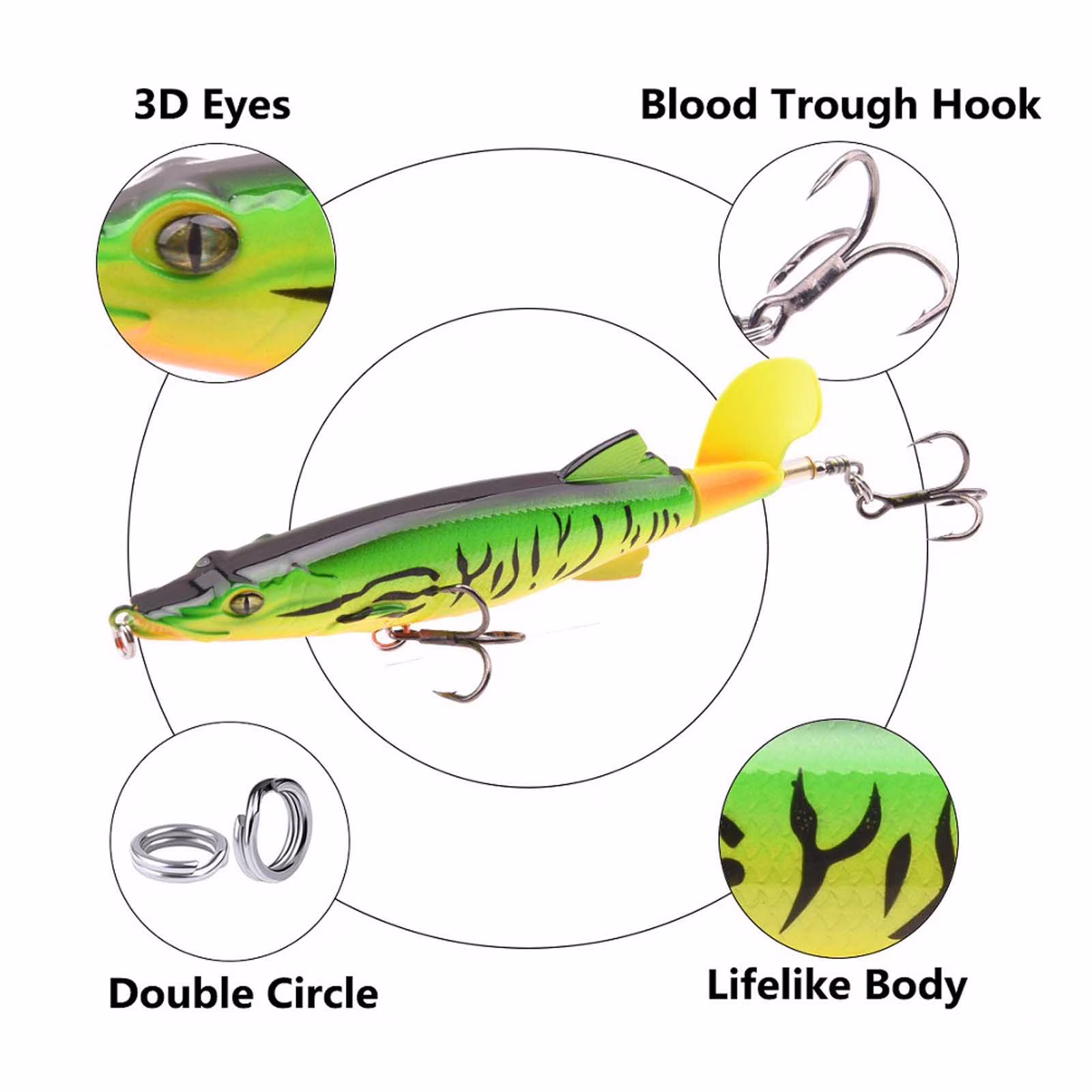 Bisitoy Topwater Fishing Lures, Excellent Hookup Ratio with Propeller Action