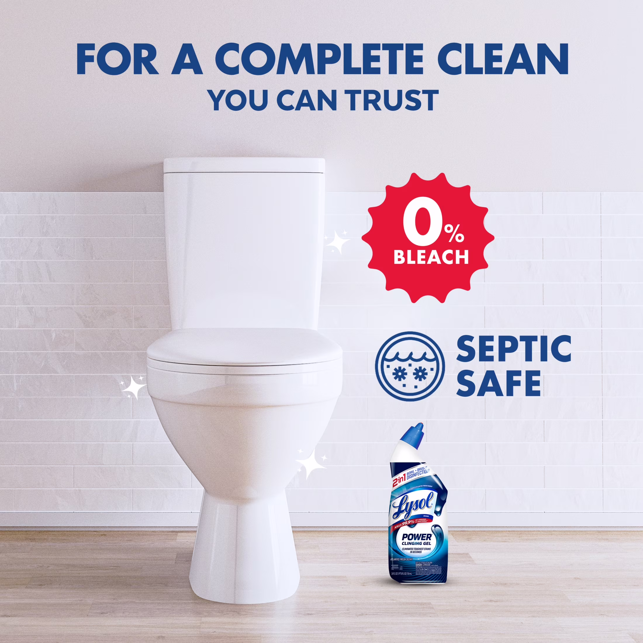 Lysol Toilet Bowl Cleaner Clinging Gel, Power, Disinfecting Bathroom Cleaner and Toilet Bowl Stain Remover, 24 oz (4 Pack)