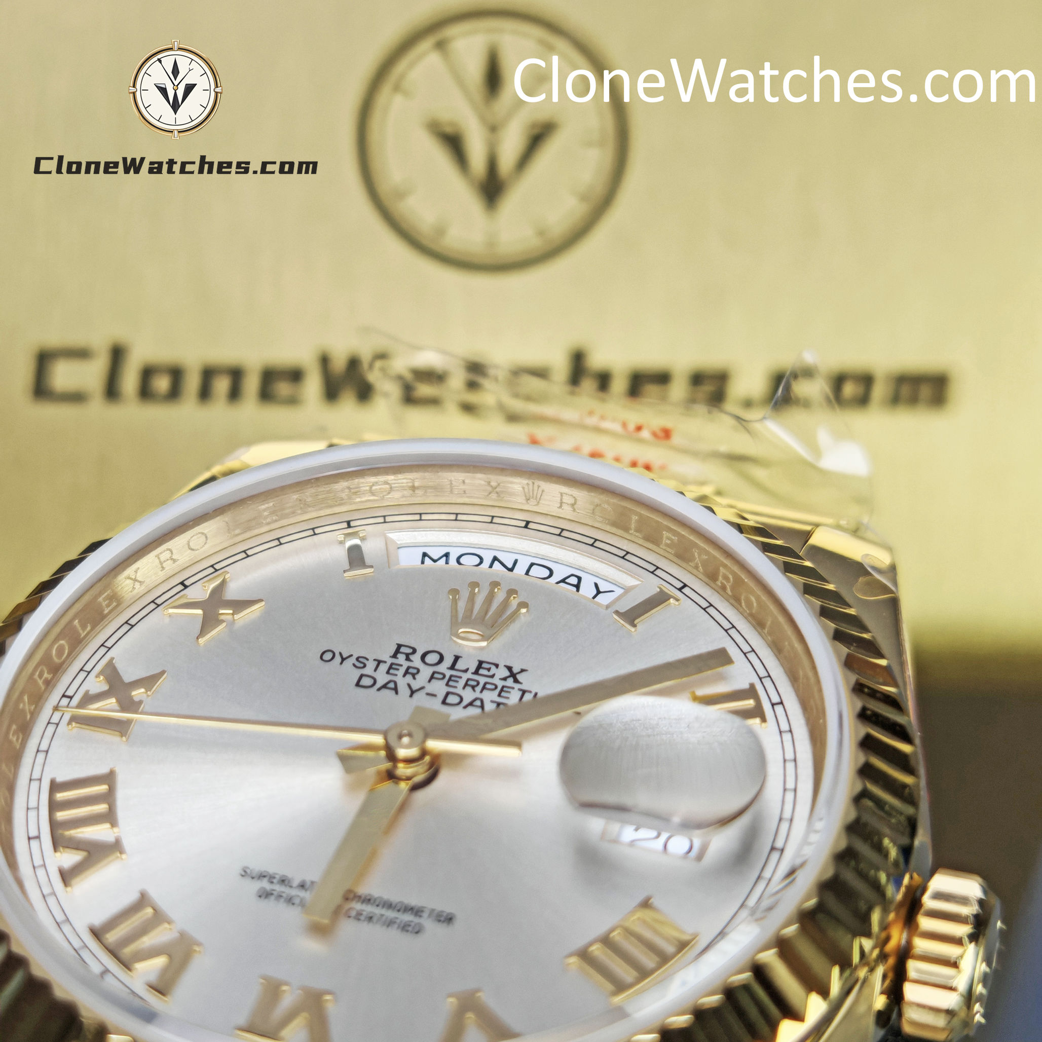 Rolex Super Clone Watches 1:1 Day Date 18K Gold White Dial 36mm m128238-0076 3255 Movement