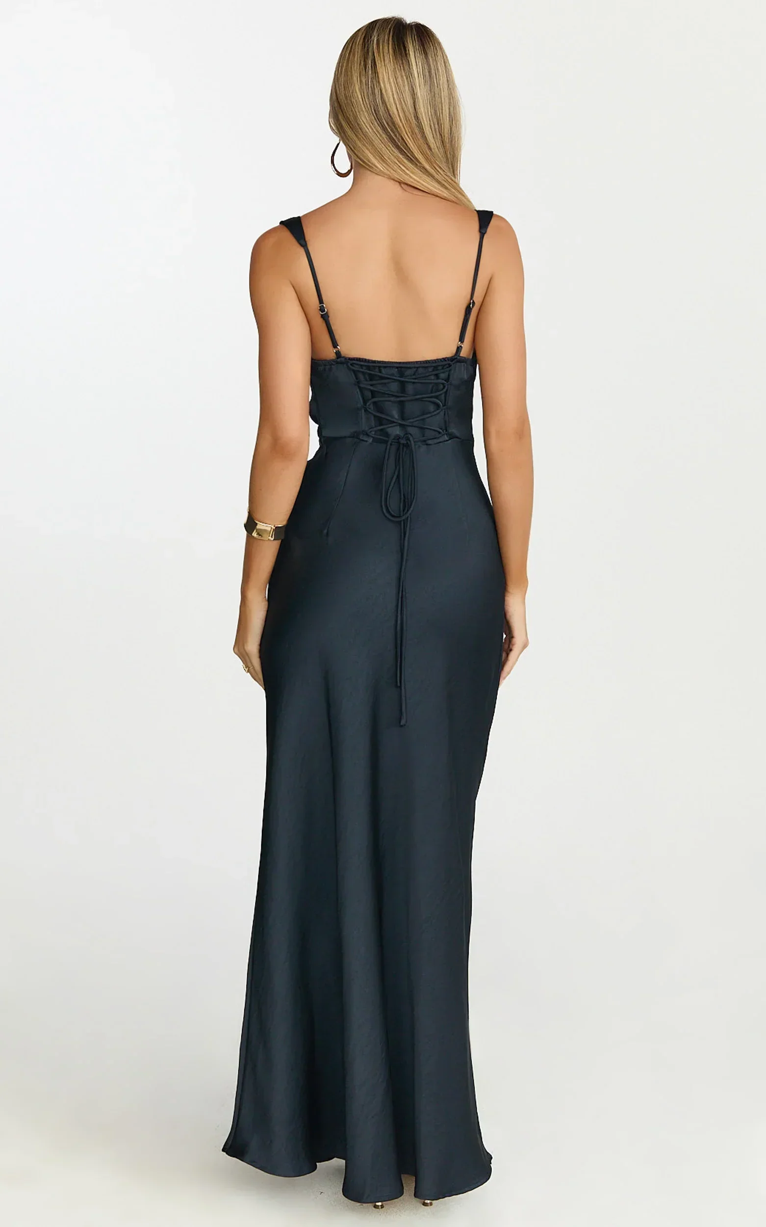 Rumi Midi Dress - Rushed Bodiest Satin Dress in Navy