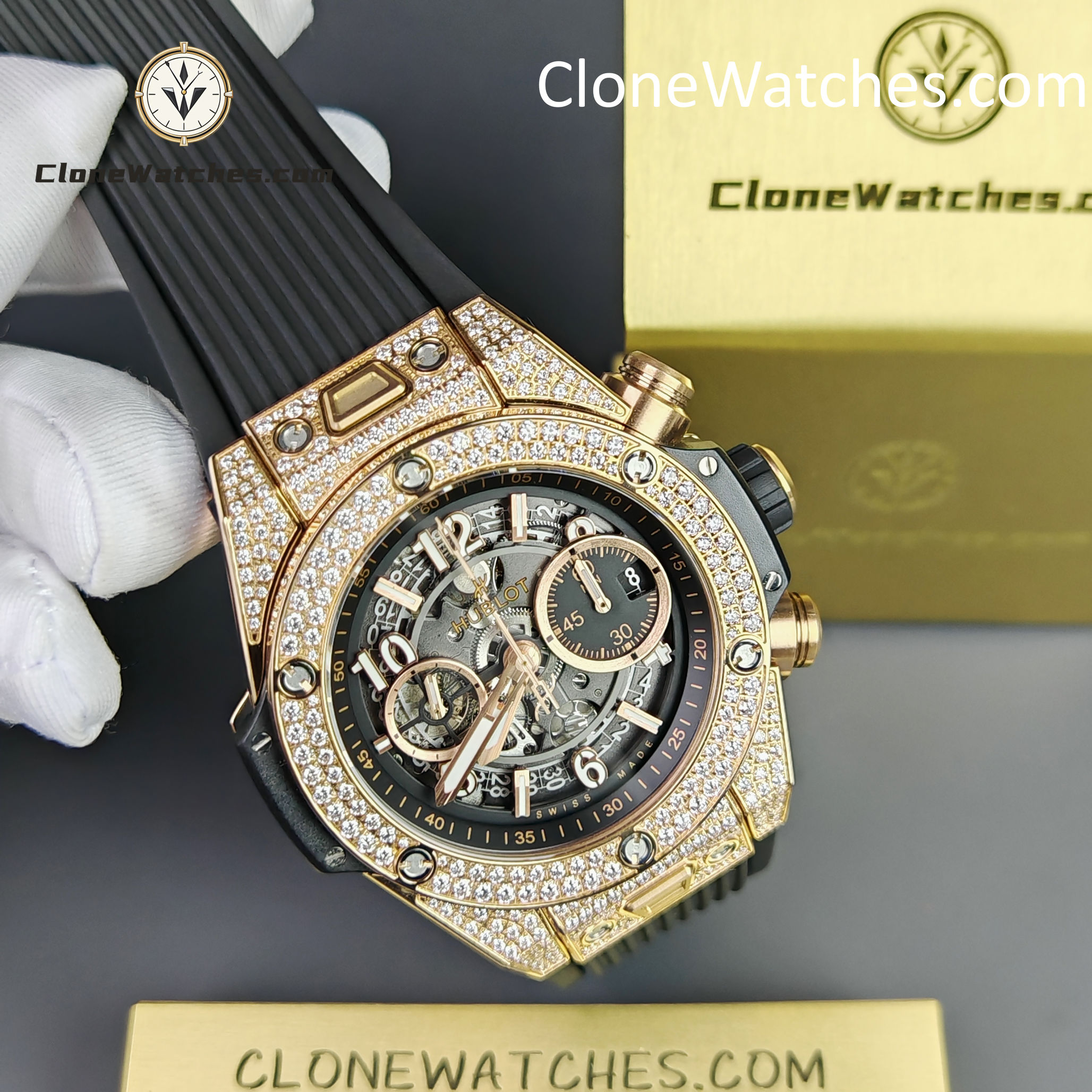 Hublot Super Clone Watches 1:1 Big Bang Unico King Gold Pavé 42 mm 441.OX.1181.RX.1704