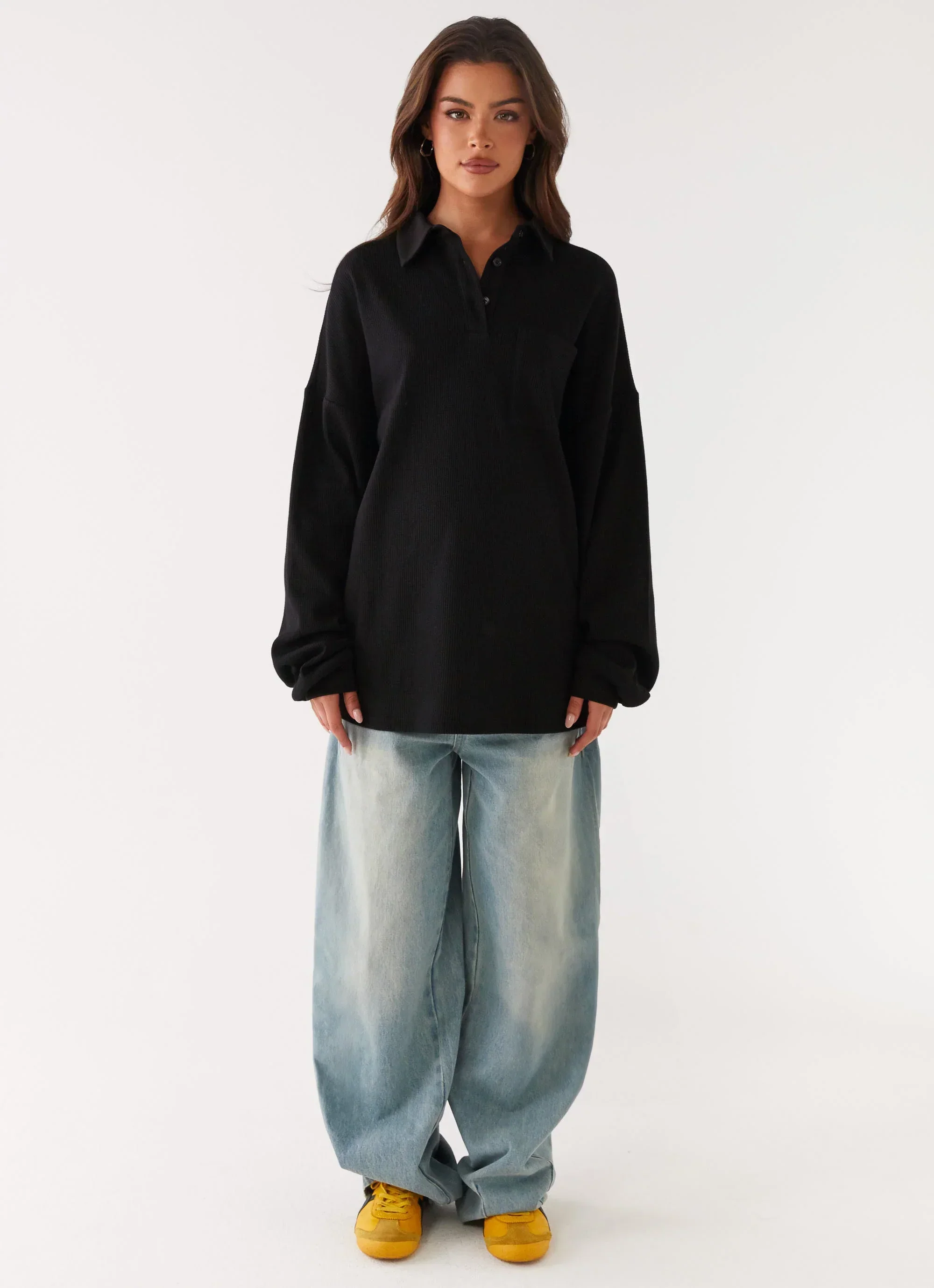 Torrie Oversized Polo Top - Black