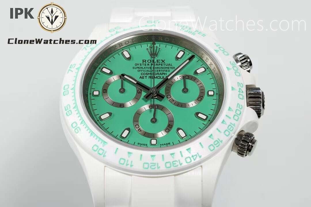 Modified Super Clone Watches 1:1 AET Rolex Daytona Full ceramic Biscay Green White Ceramic 4130 Movement