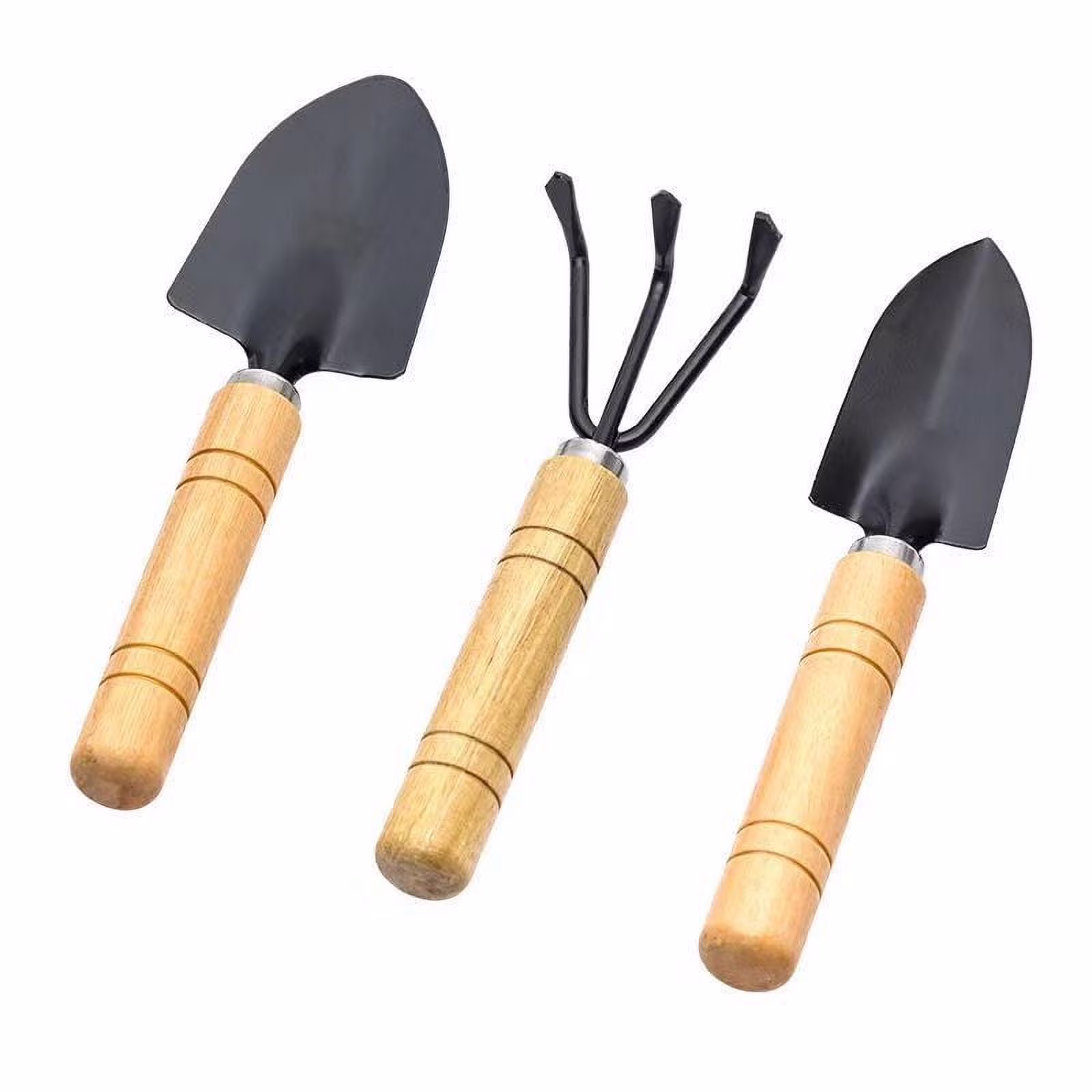 Moocorvic Mini Garden Tool Set, 3 Pieces Portable Mini Gardening Kit Including Hand Shovel, Transplant Shovel, Cultivator Hand Rake With Soft Wood Non-Slip Handle, Iron H