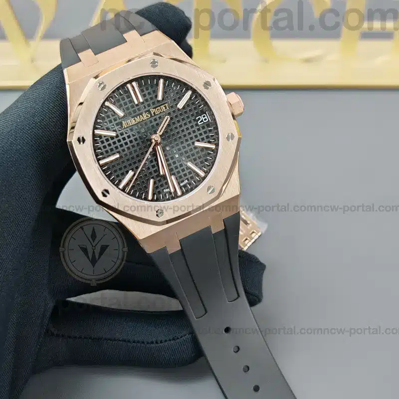 Audemars Piguet Super Clone Watches 1:1 Royal Oak 15510 Rose Gold Black Dial & Black Rubber Strap 41MM