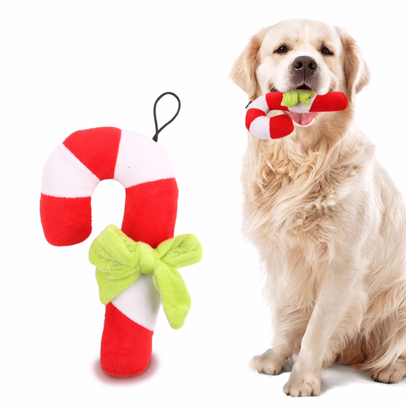 Teissuly Plush Pet Christmas Toys Dogs Bites Noise Making Toys Crutch Shaped Holiday Supplies