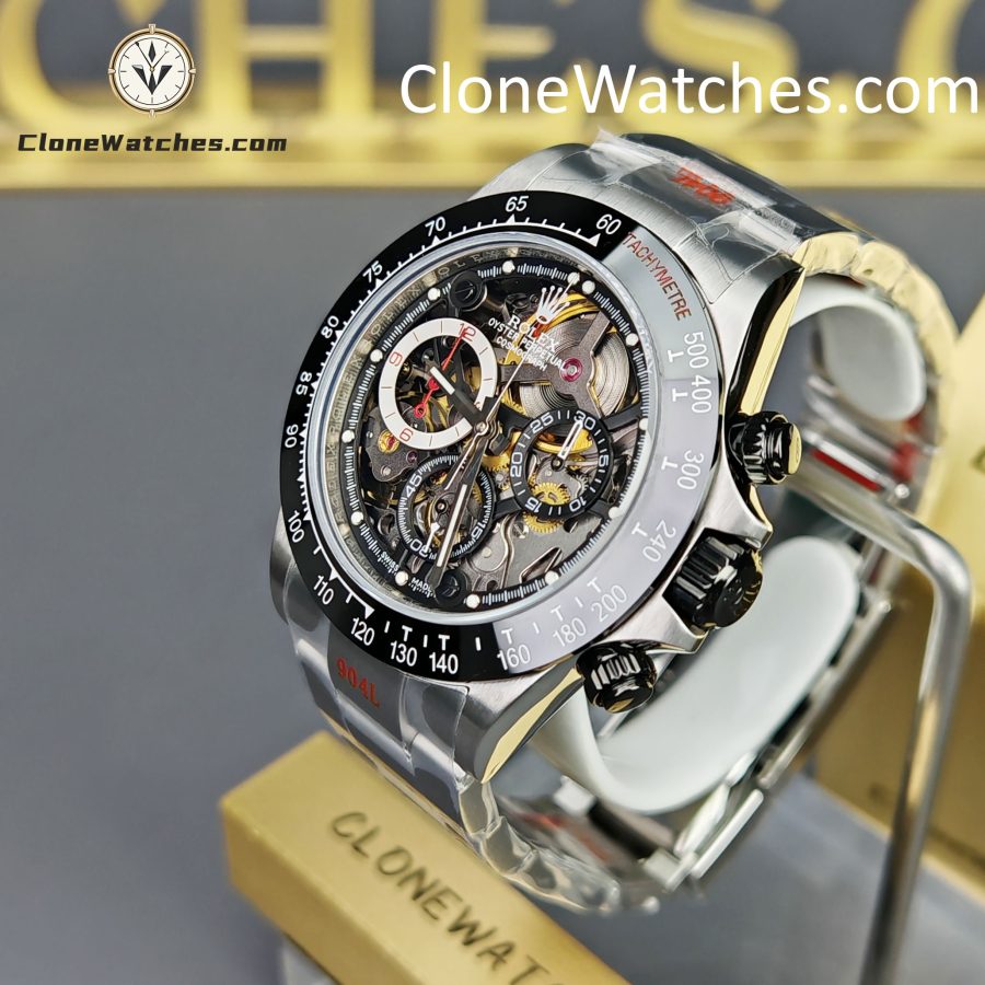 Modified Super Clone Watches 1:1 Sonic Rolex Daytona Black Skeleton Dial 4130
