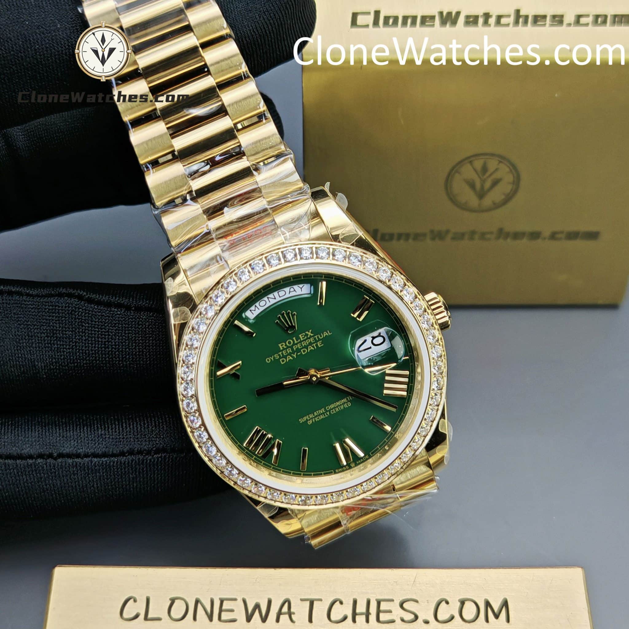 Rolex Super Clone Watches 1:1 Day Date Green Dial M228398tbr-0040 40mm 3255 Movement