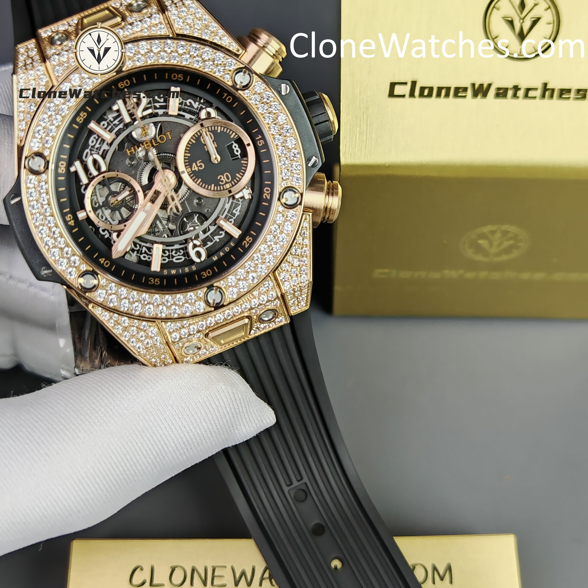 Hublot Super Clone Watches 1:1 Big Bang Unico King Gold Pavé 42 mm 441.OX.1181.RX.1704