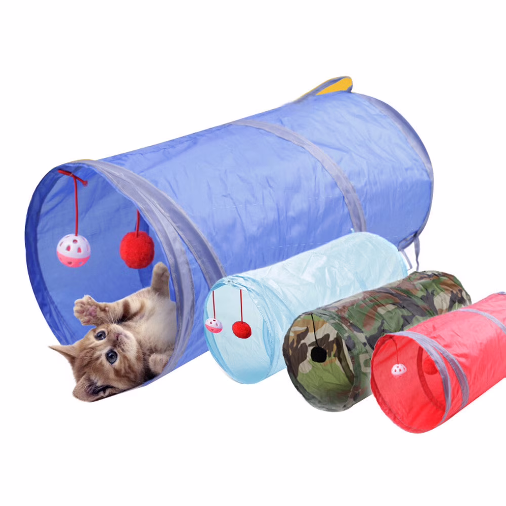 Cat Tunnel Toy 19.8 Inch Pet Play Tube with Peek Holes Interactive Crawl Space for Kittens Small Dogs Indoor Exercise Foldable Nylon Hideout Training Toy for Boredom Relief