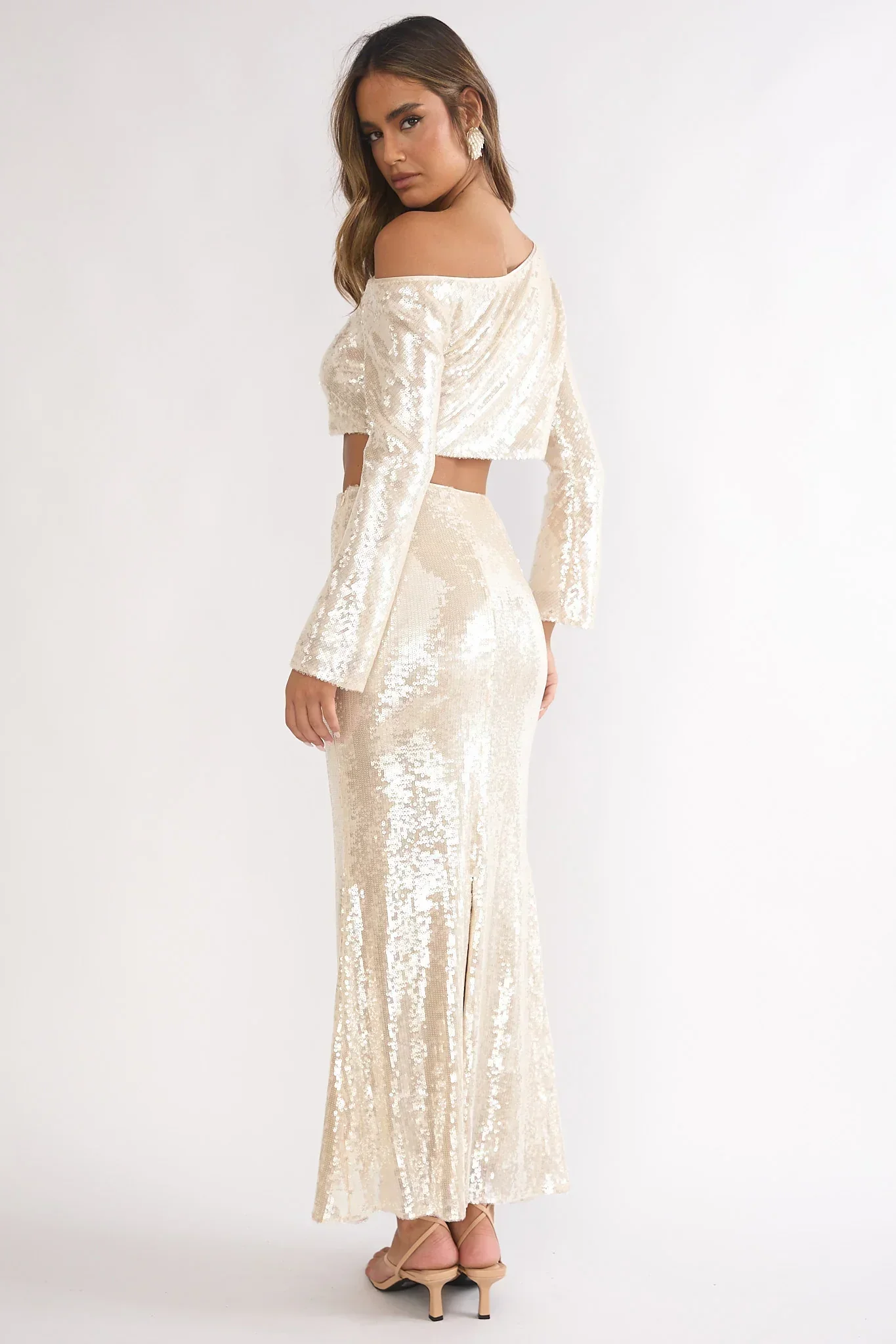 Crystalline Sequin Maxi Skirt Champagne