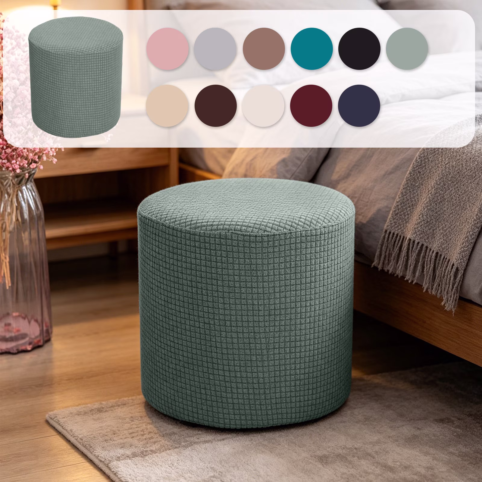 LHNFT Stretch Round Stool Cover,Soft Waterproof Ottoman Slipcover,Seat Protector for Bedroom,Living Room & Home Daily Use