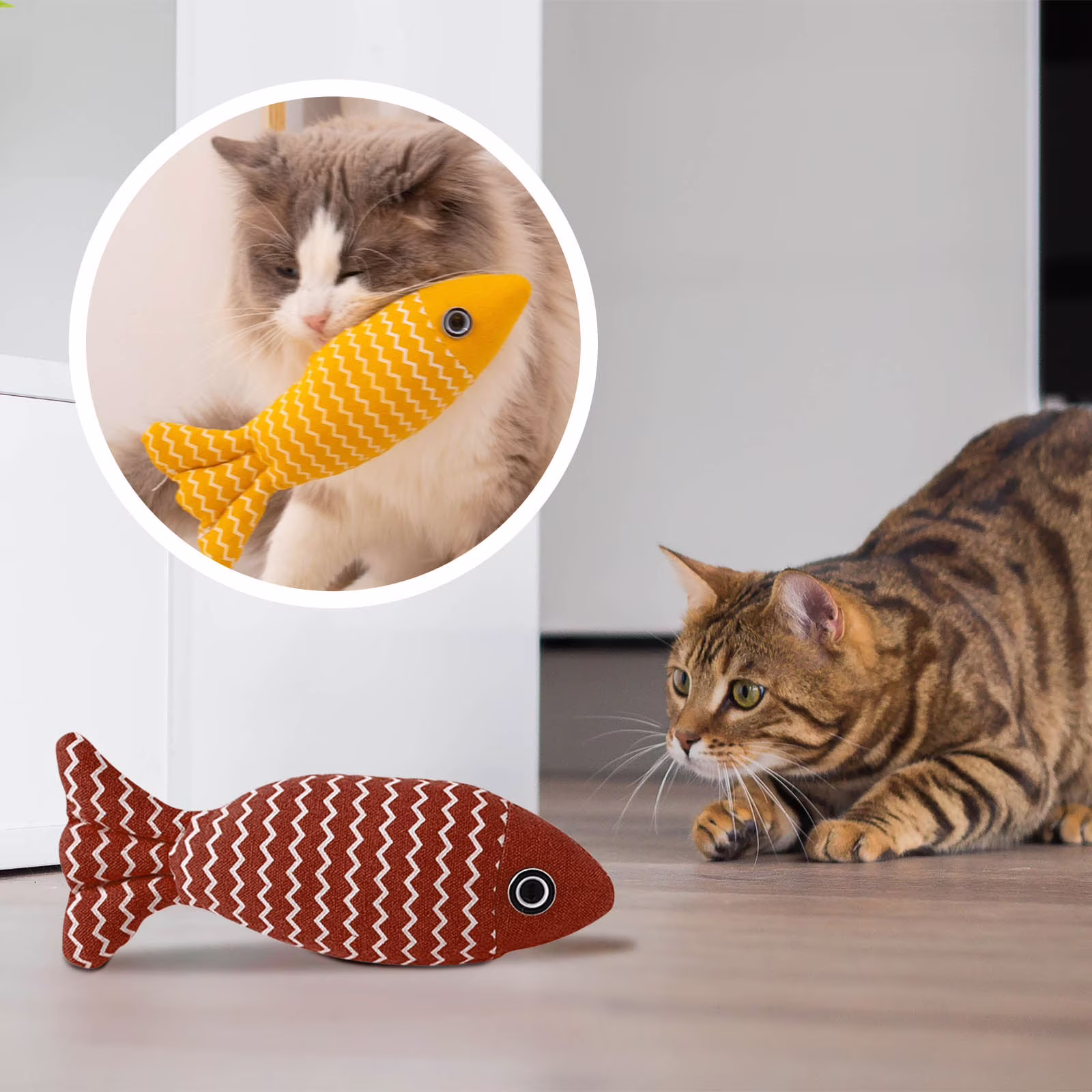BingTong Soft Catnip Toys Fish, 1 Pack Colorful Cat Toys, Interesting Indoor Cat Kicker Toys, Durable and Highly Interactive Catnip Toys (Striped Fish) A