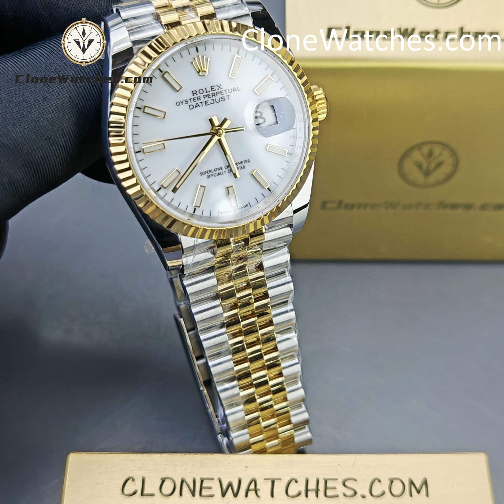 Rolex Super Clone Watches 1:1 DateJust m126233-0019 White Dial Jubilee 36MM 3235 Movement