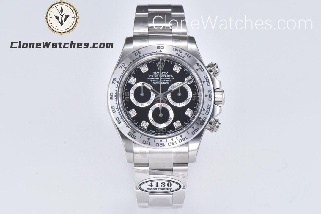 Rolex Super Clone Watches 1:1 Daytona Black Diamond Dial M116508-0014 4130 Movement