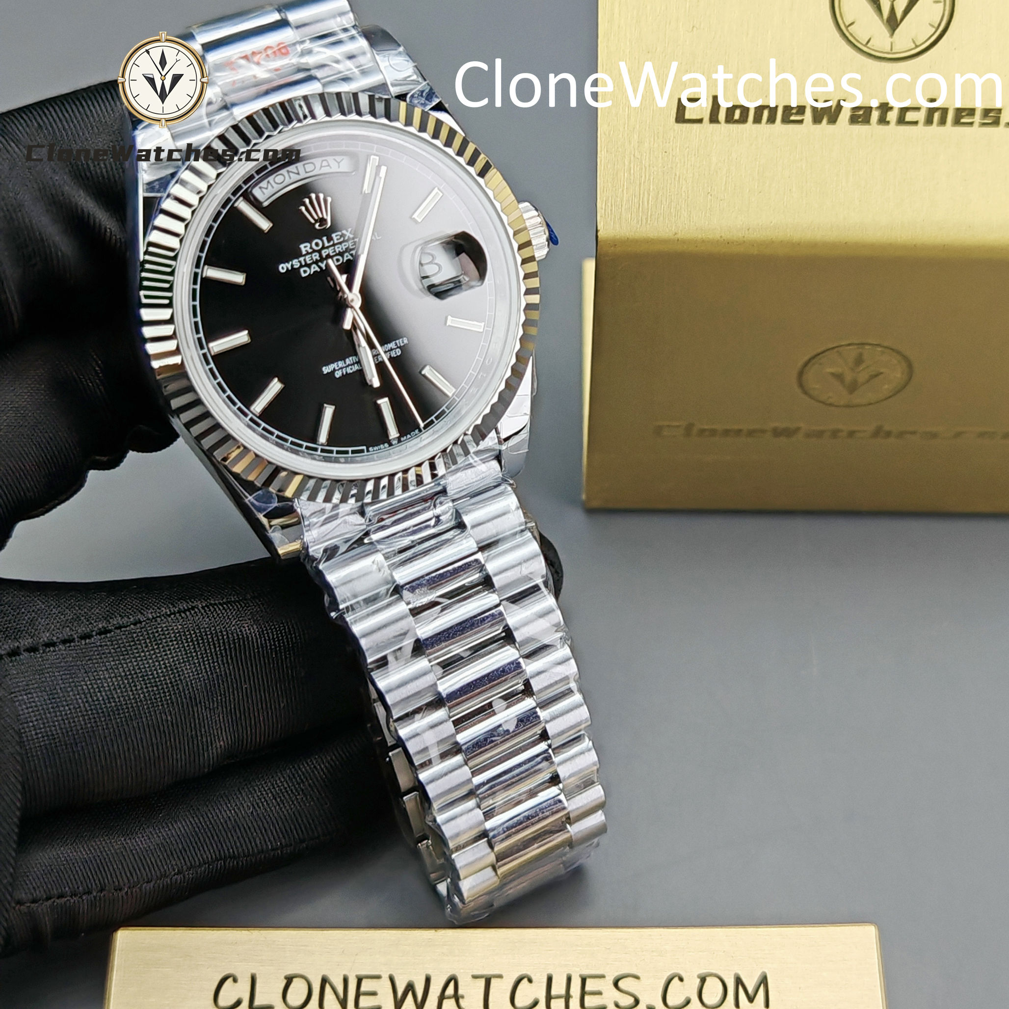 Rolex Super Clone Watches 1:1 Day Date Black Dial 40mm m228239-0005 3255 Movement