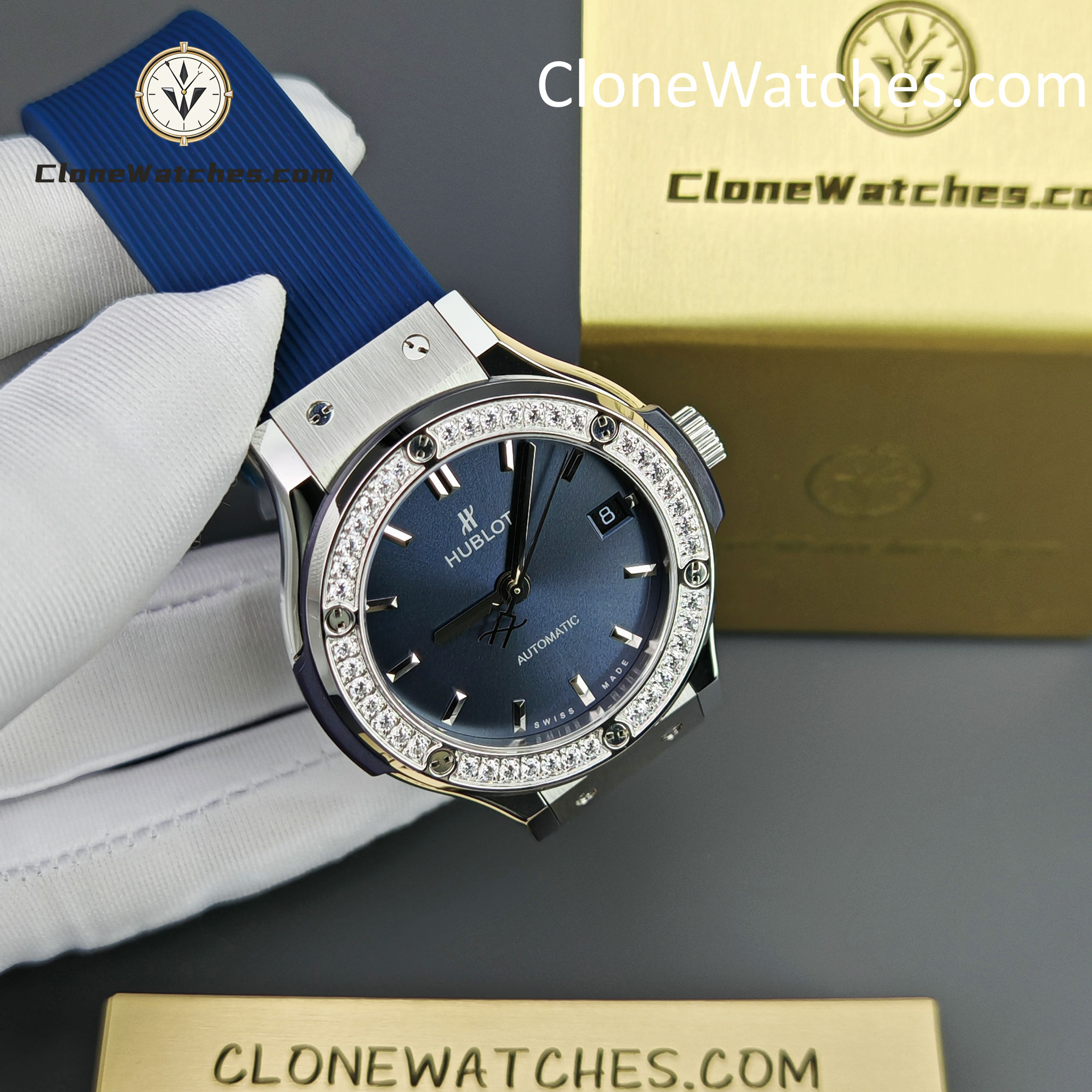 Hublot Super Clone Watches 1:1 Classic Fusion Blue Diamonds 38MM 565.NX.7170.RX.1204