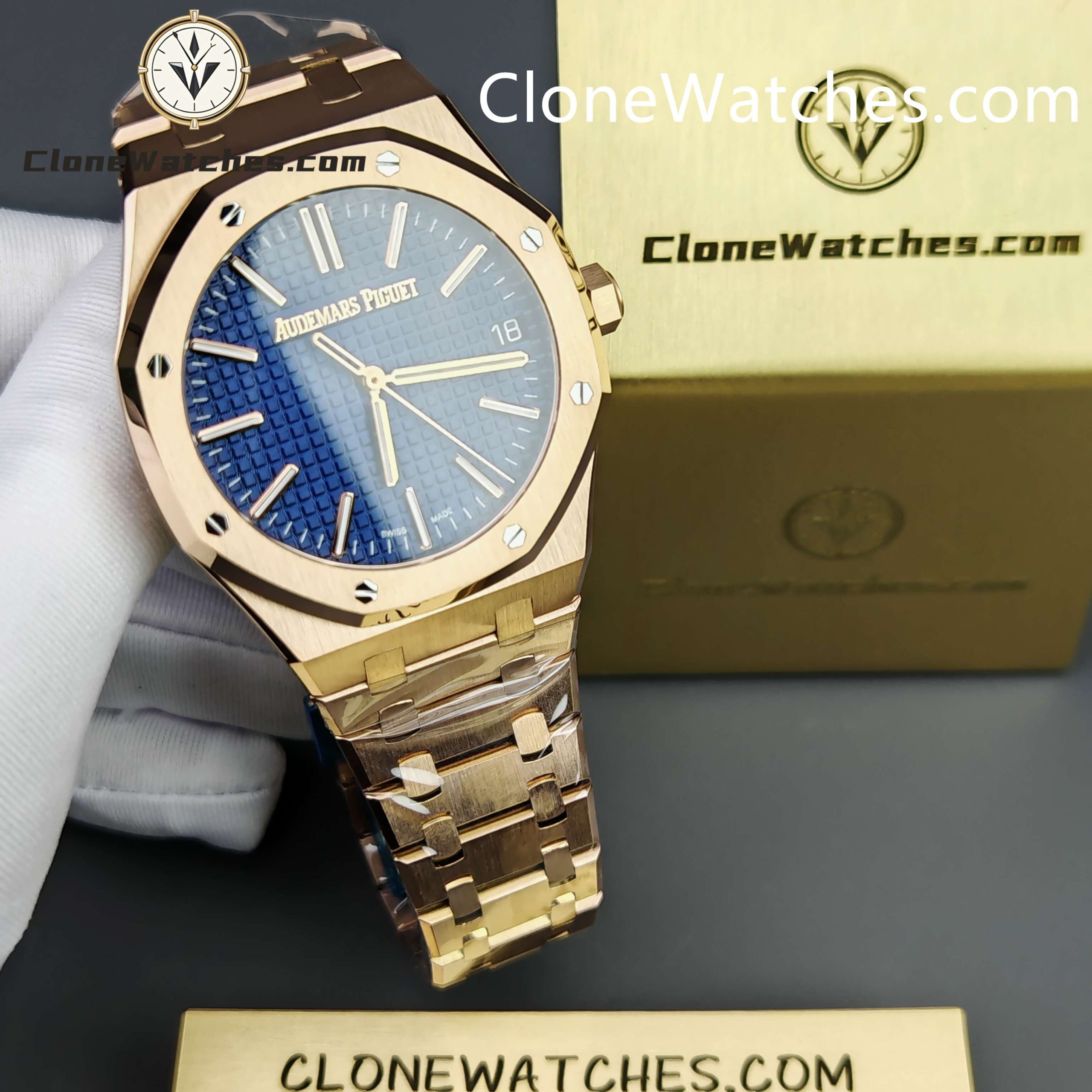 Audemars Piguet Super Clone Watches 1:1 Royal Oak 15510 Rose Gold Blue Dial 41MM