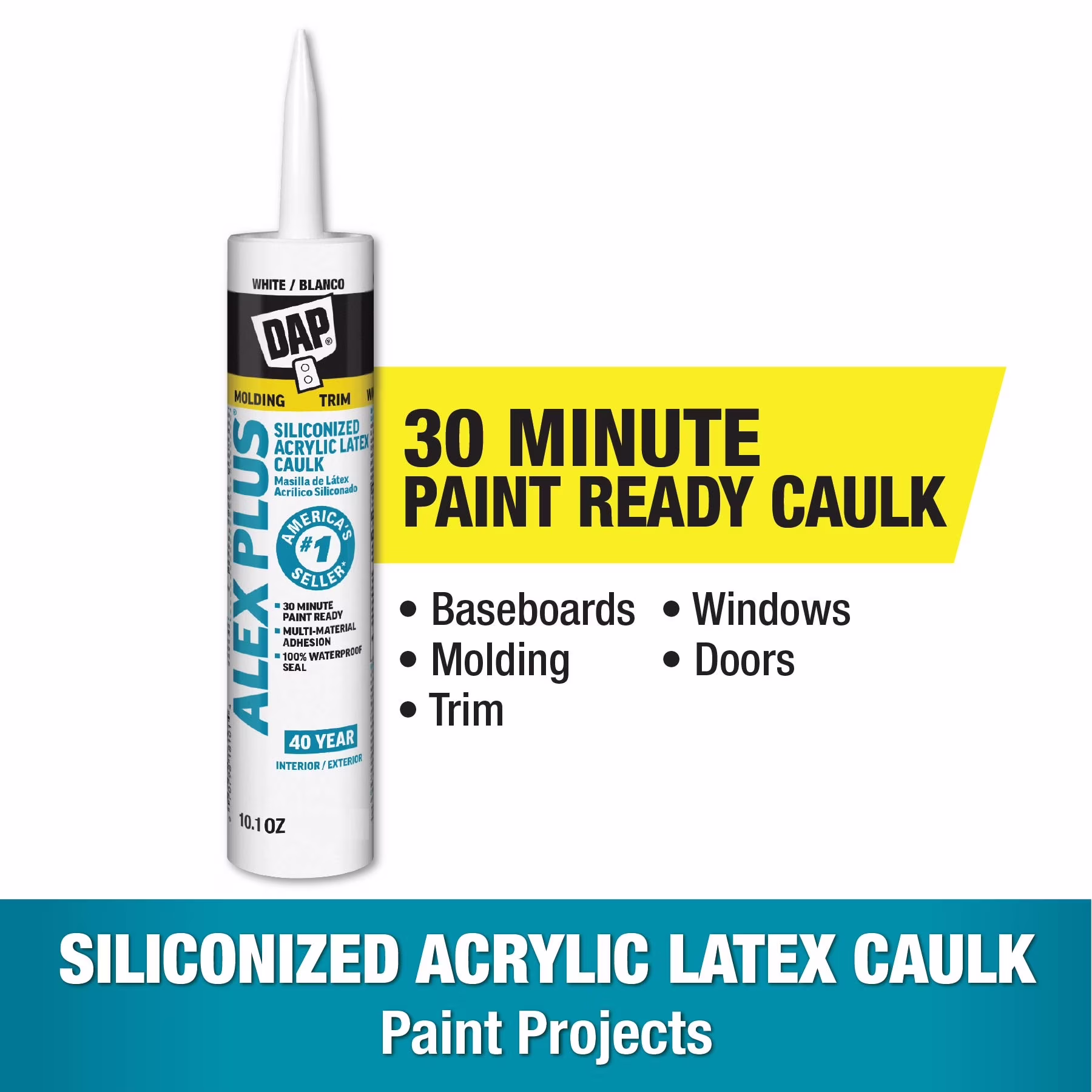 DAP Alex Plus 10.1 oz White All Purpose Acrylic Latex Caulk Plus Silicone